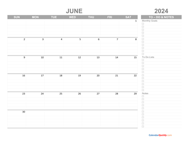 June 2024 Calendar with To-Do List