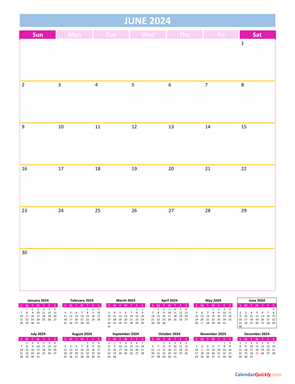 June Calendar 2024 Vertical