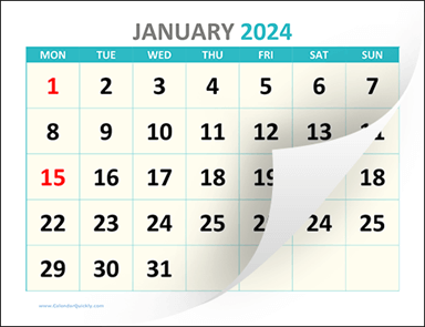 Large Monday Printable 2024 Calendar