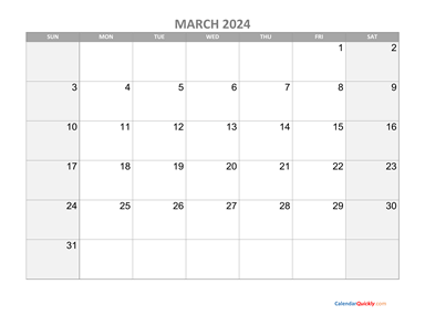 March Calendar 2024 with Holidays