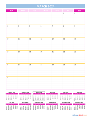 March Calendar 2024 Vertical