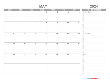 May 2024 Calendar with To-Do List