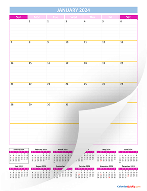 Monthly Calendar 2024 Vertical