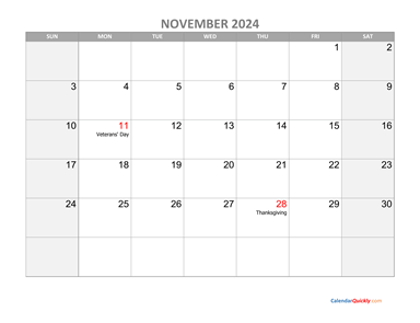 November Calendar 2024 with Holidays