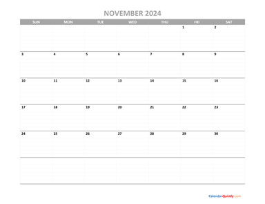 November Calendar 2024 Printable