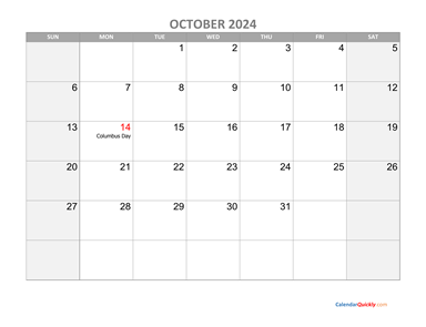 October Calendar 2024 with Holidays