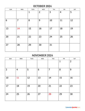 October and November 2024 Calendar Vertical