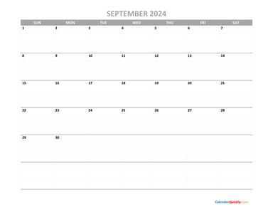 September Calendar 2024 Printable