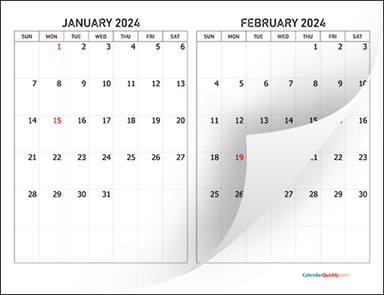 Two Months 2024 Calendar Horizontal