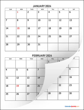 Two Months 2024 Calendar Vertical