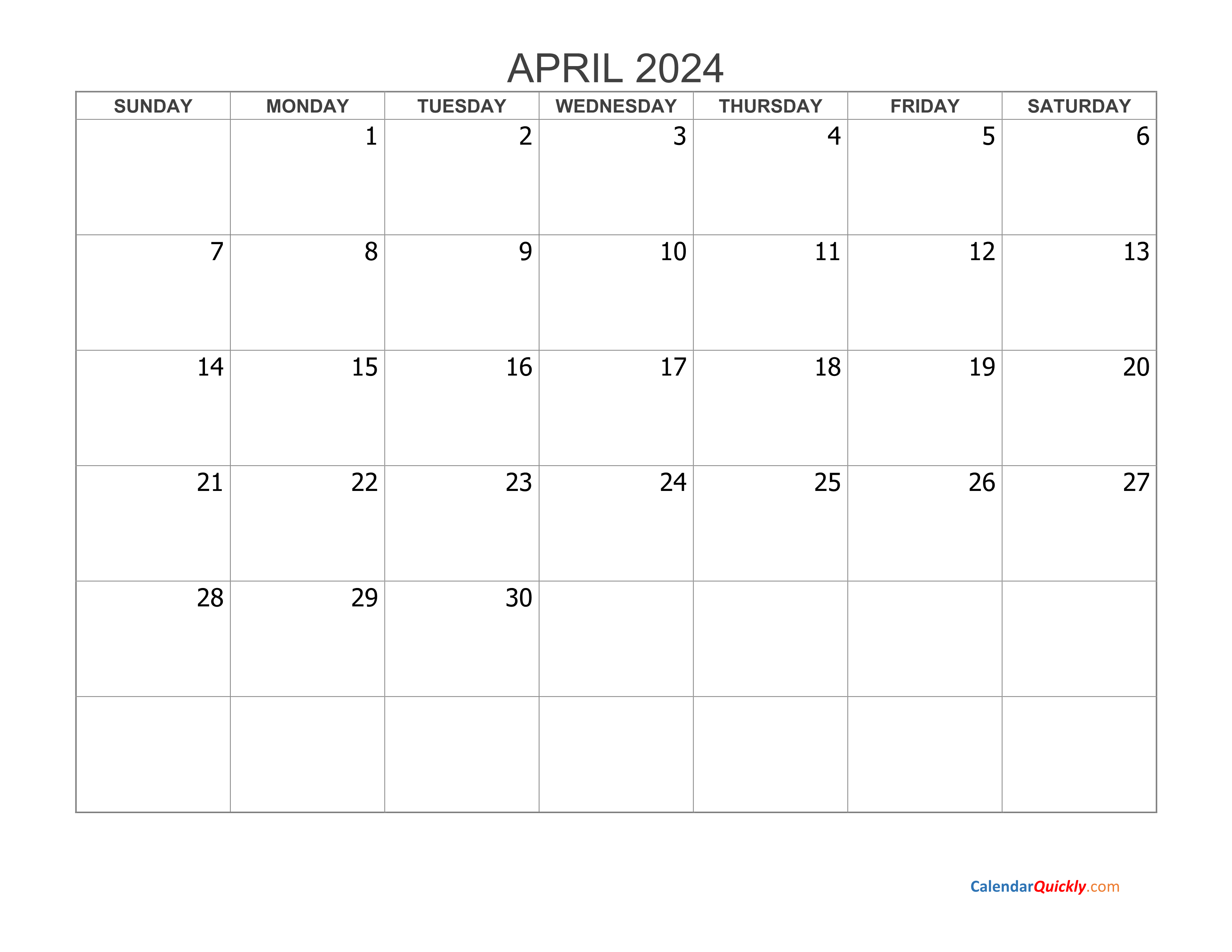 April 2024 Blank Calendar | Calendar Quickly