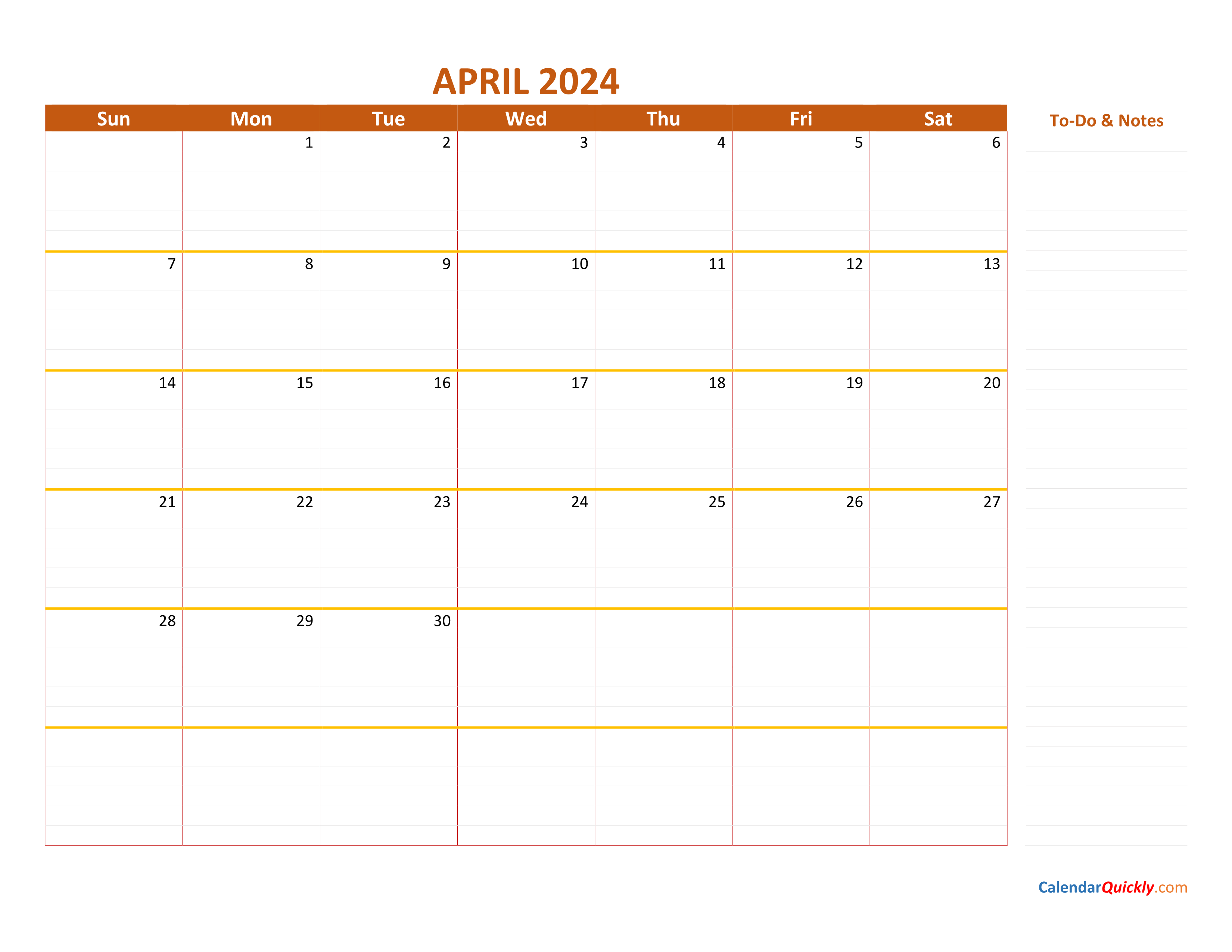 April 2024 Calendar Calendar Quickly