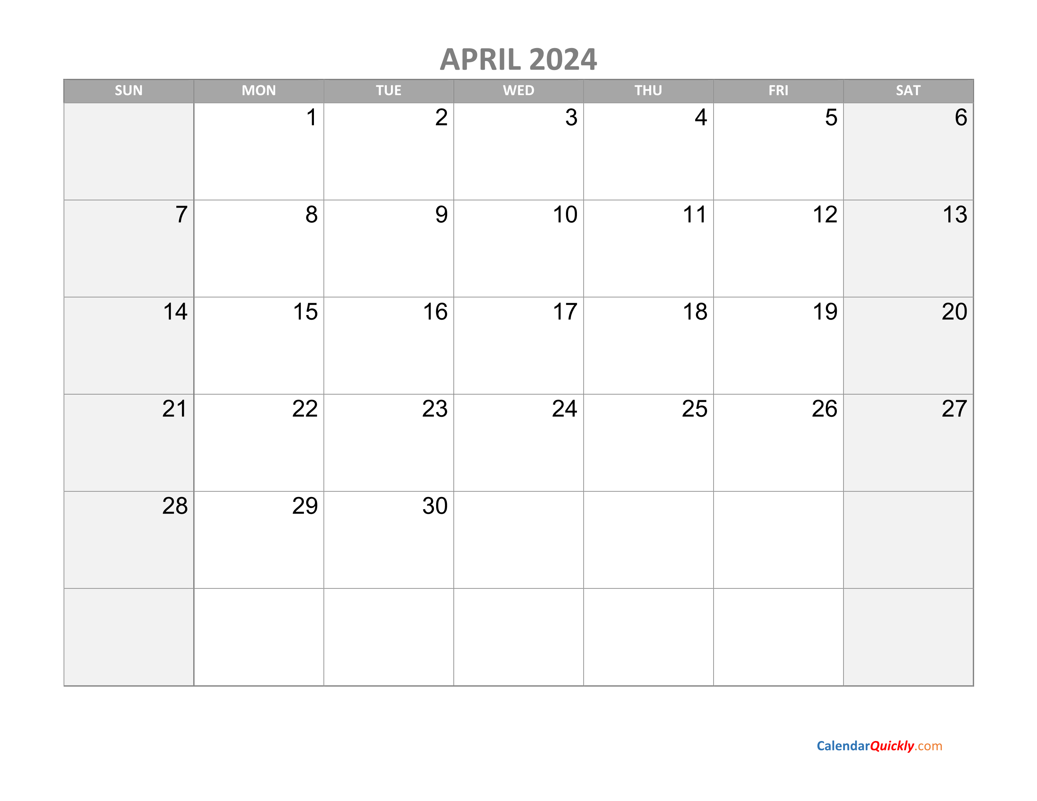 April Calendar 2024 with Holidays Calendar Quickly