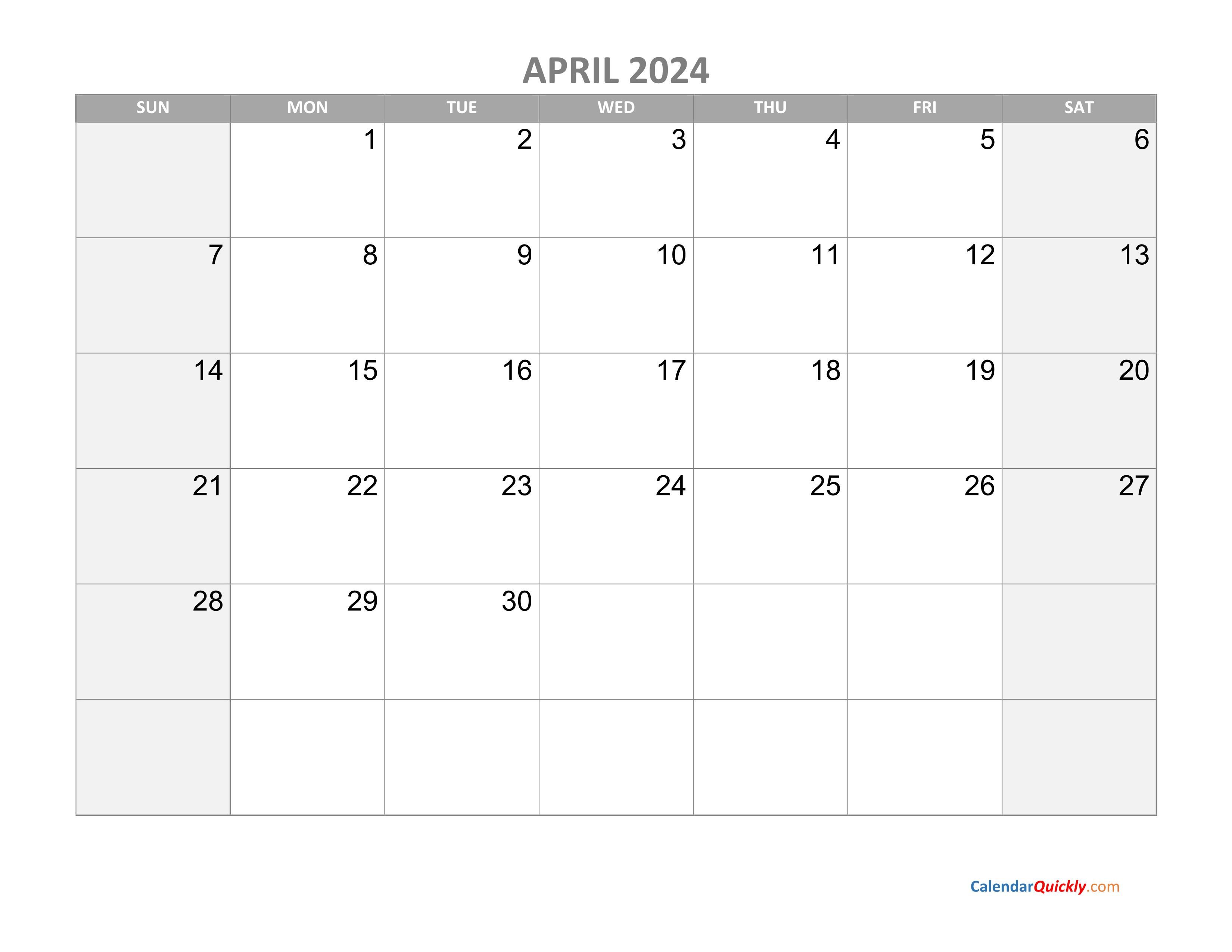 Printable April 2024 Calendar Big Dates Vrogue