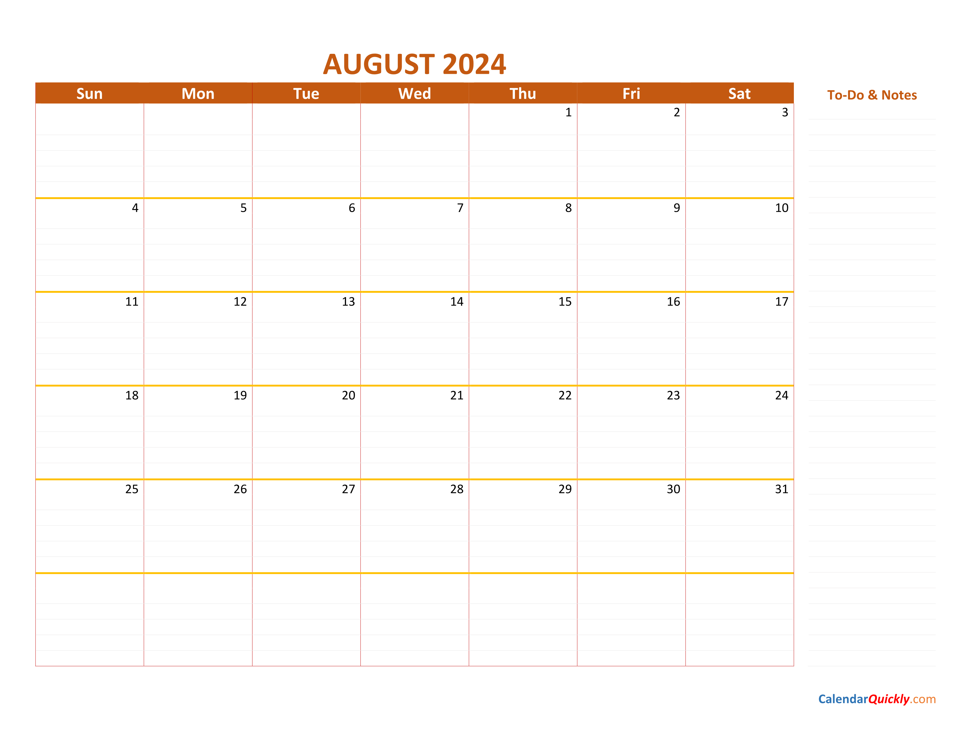 August 2024 Calendar Calendar Quickly
