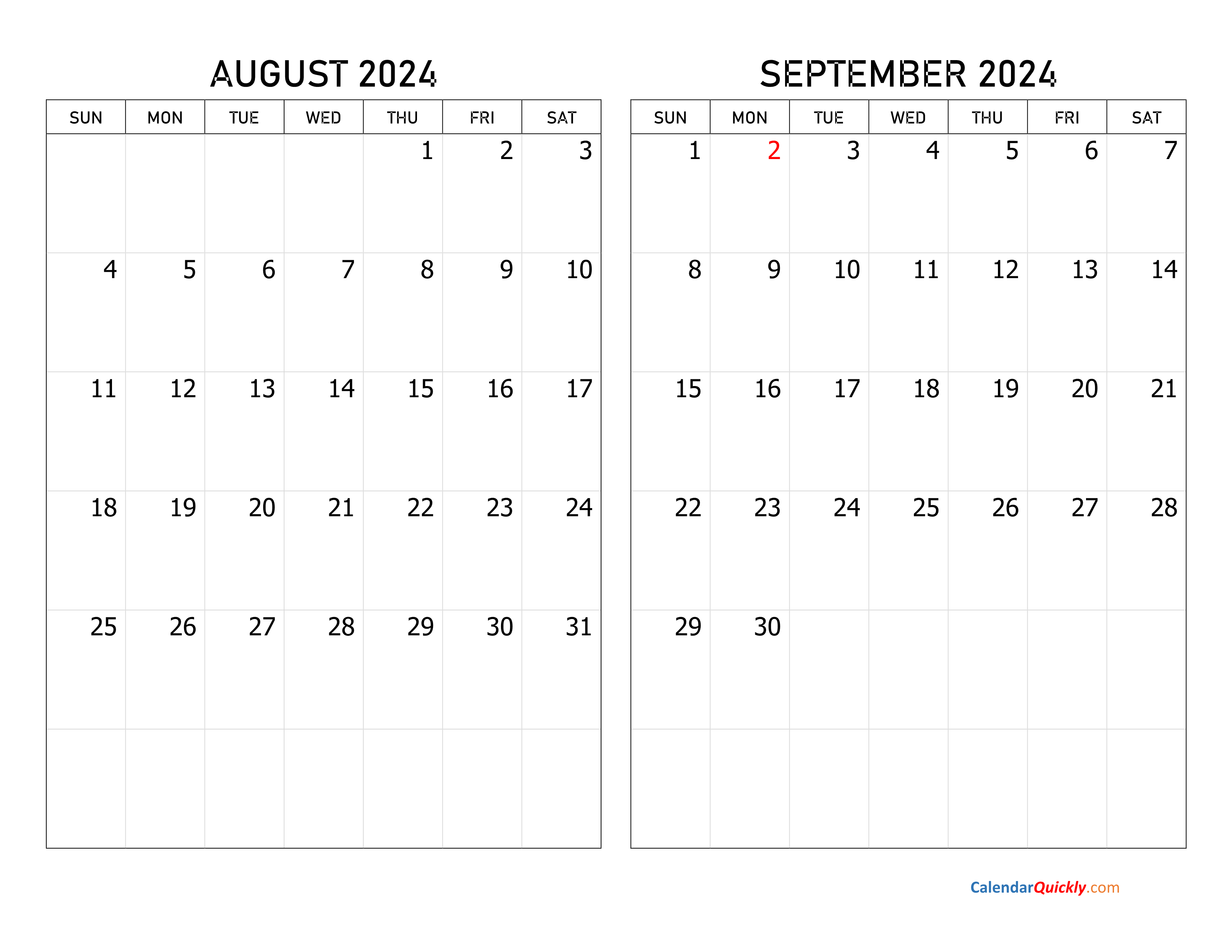 August and September 2024 Calendar Calendar Quickly