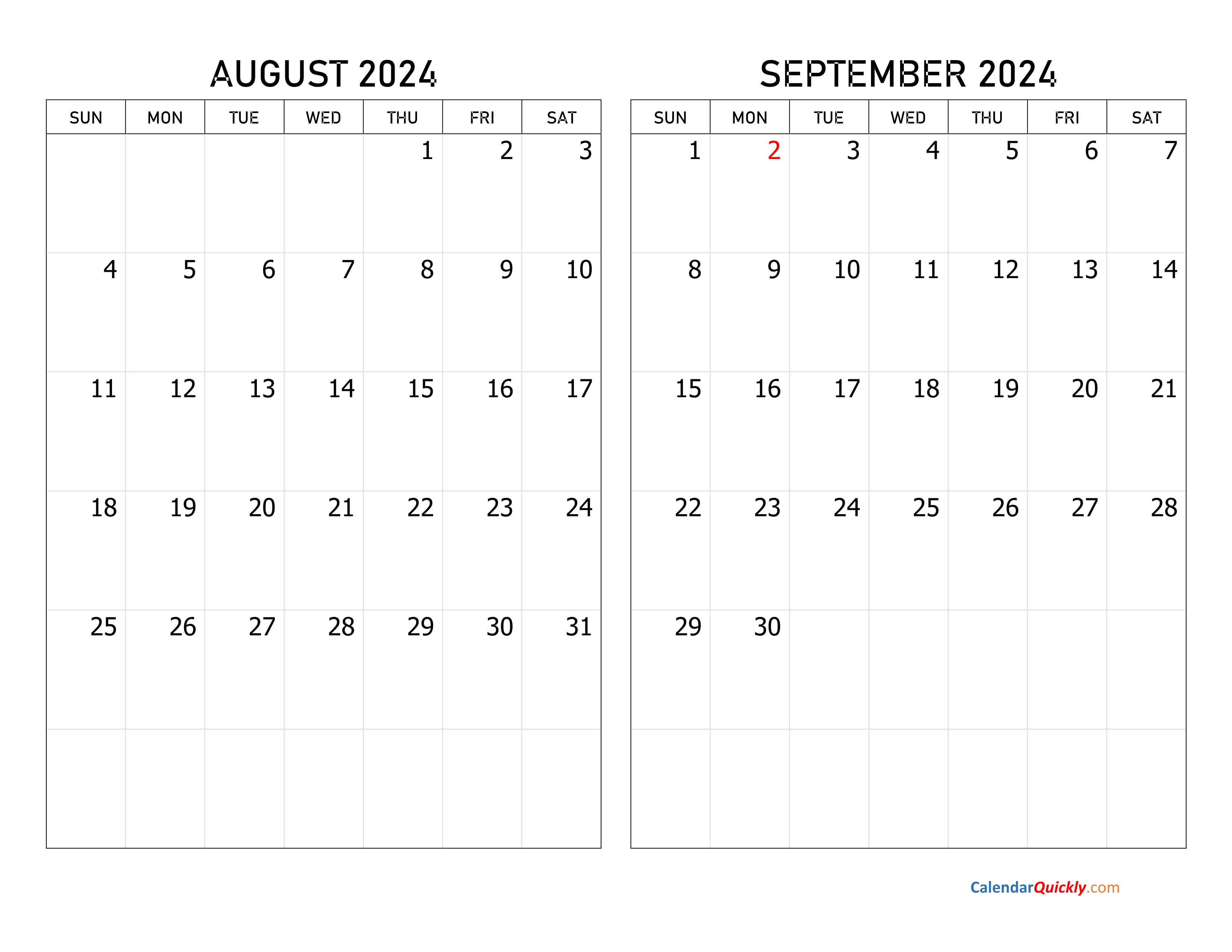 August And September 2024 Calendar Calendar Quickly