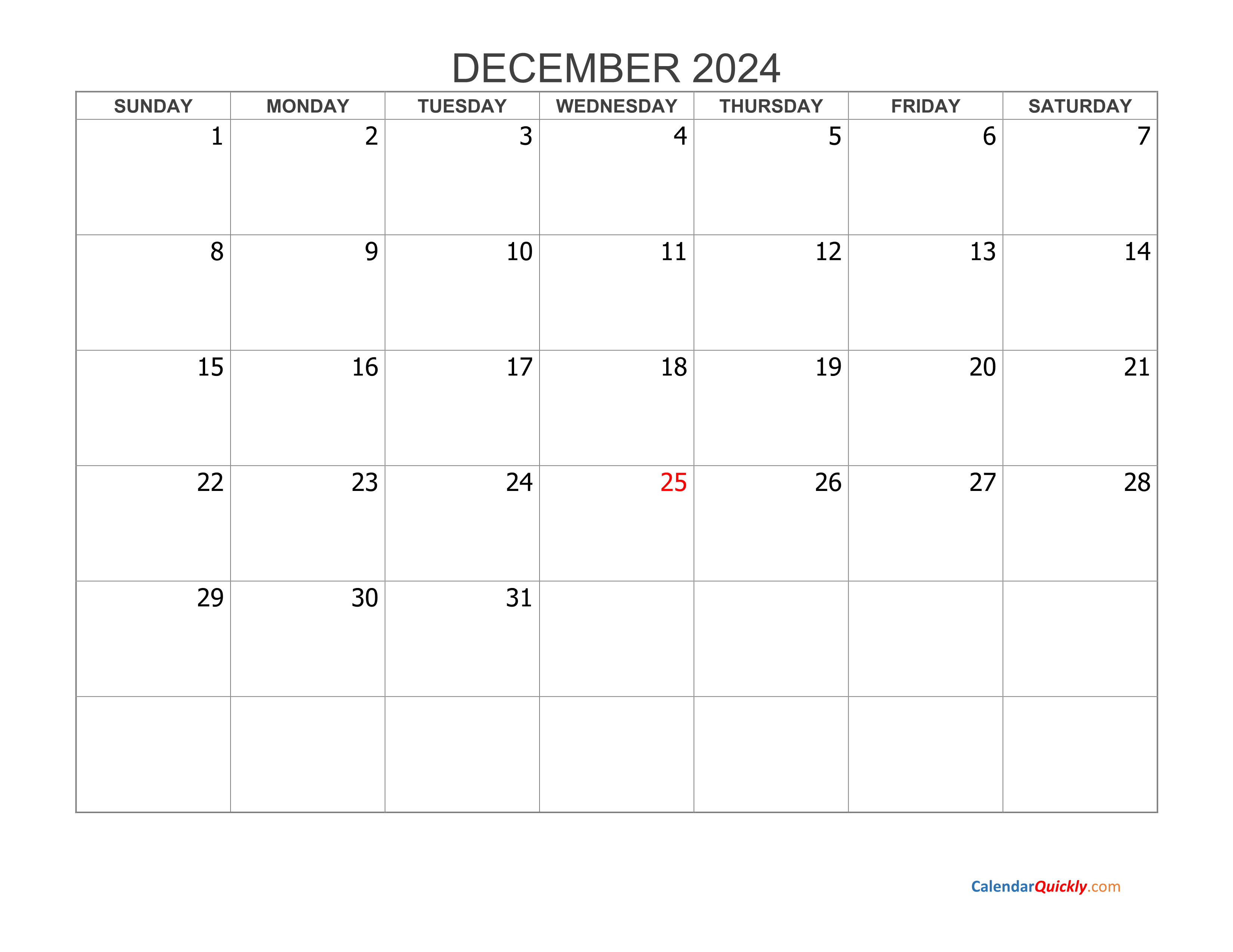 December 2024 Calendar Printable