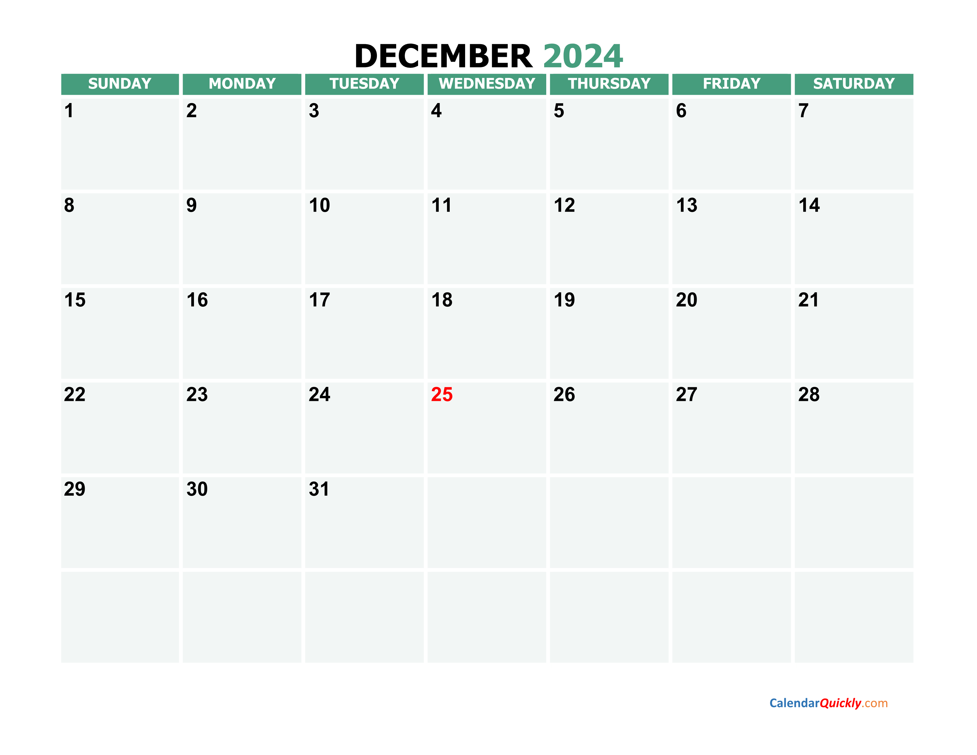 December 2024 Calendar Printable Calendar December 2024 Calendar With   December 2024 Printable Calendar 