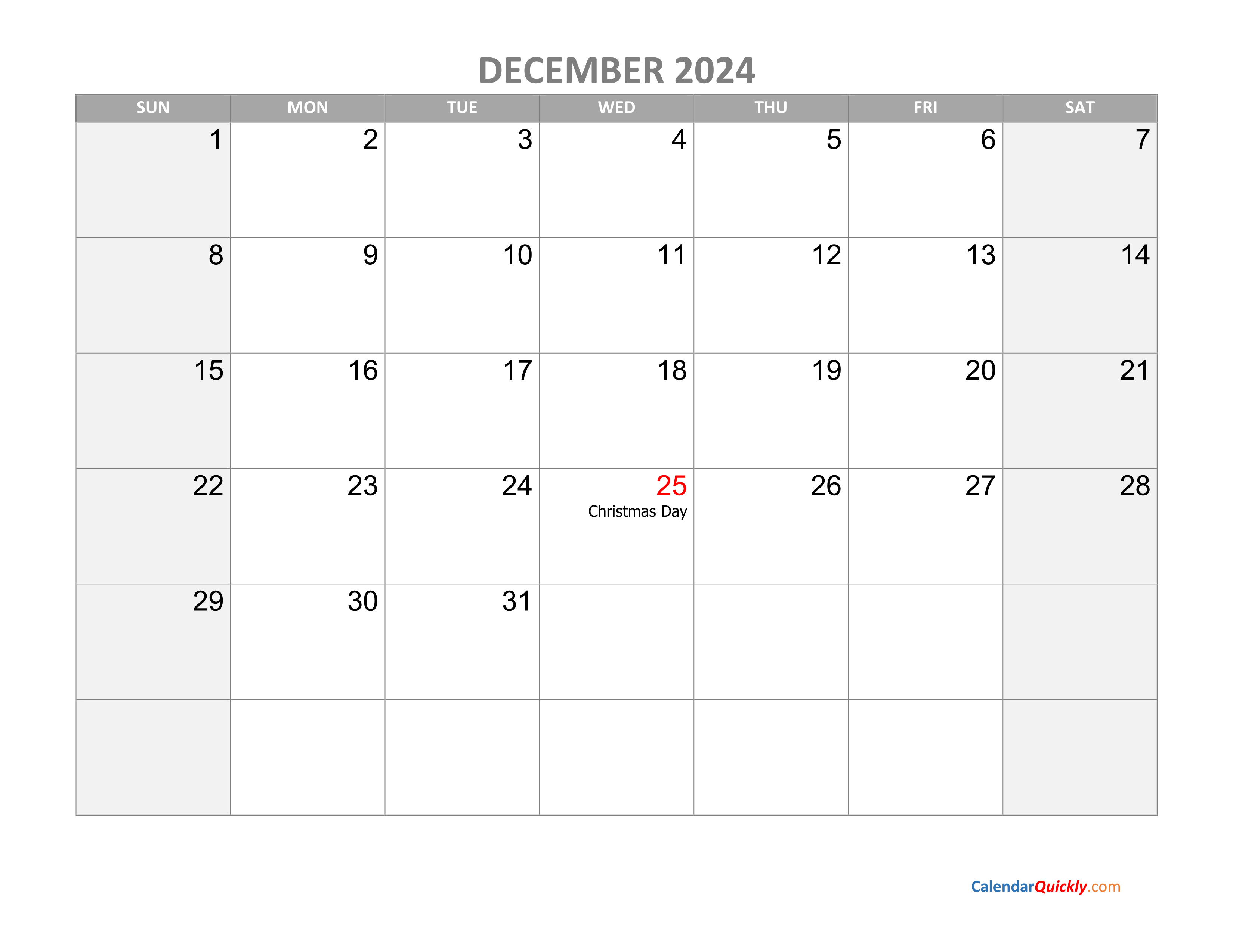 December Calendar 2024 With Holidays Calendar Quickly