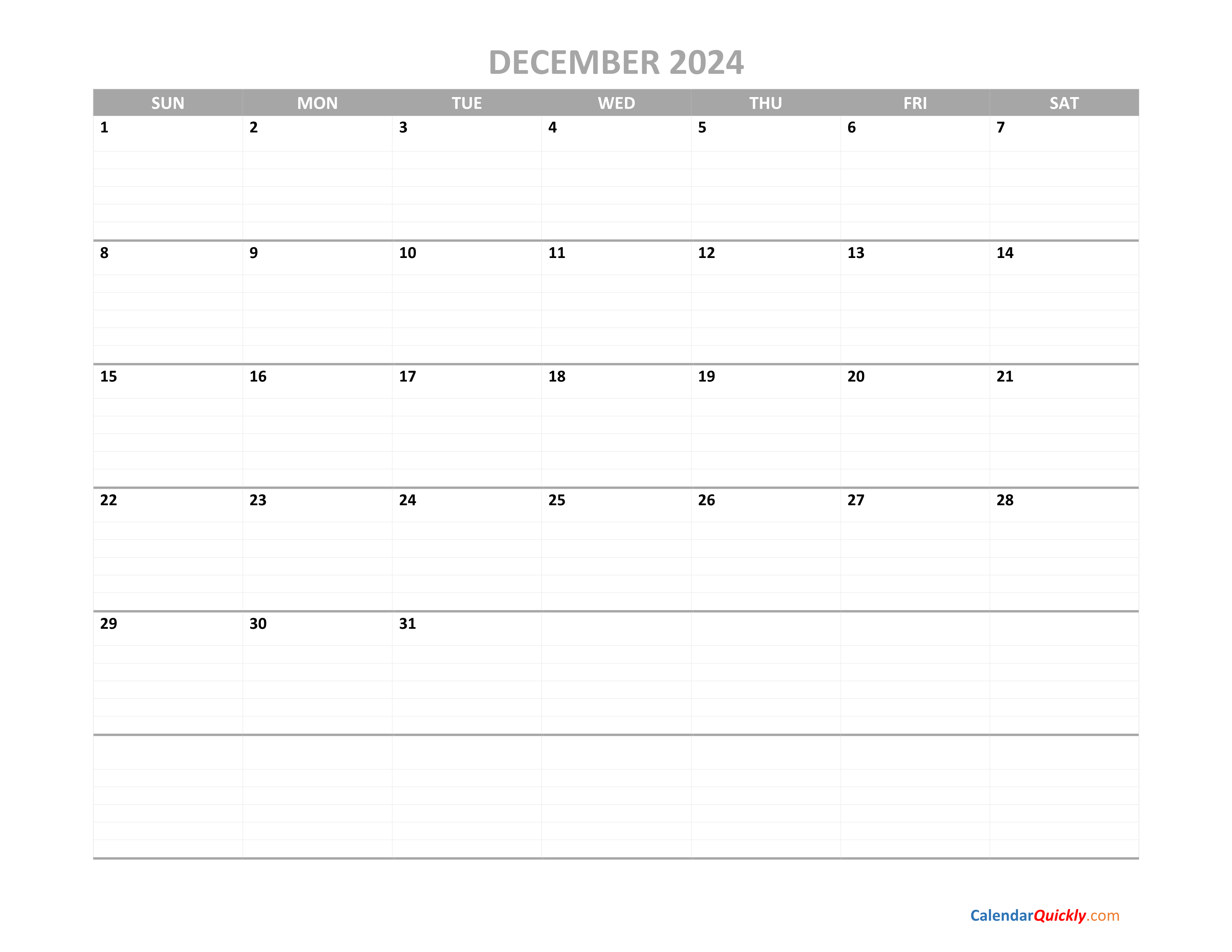 December Calendar 2024 Printable | Calendar Quickly