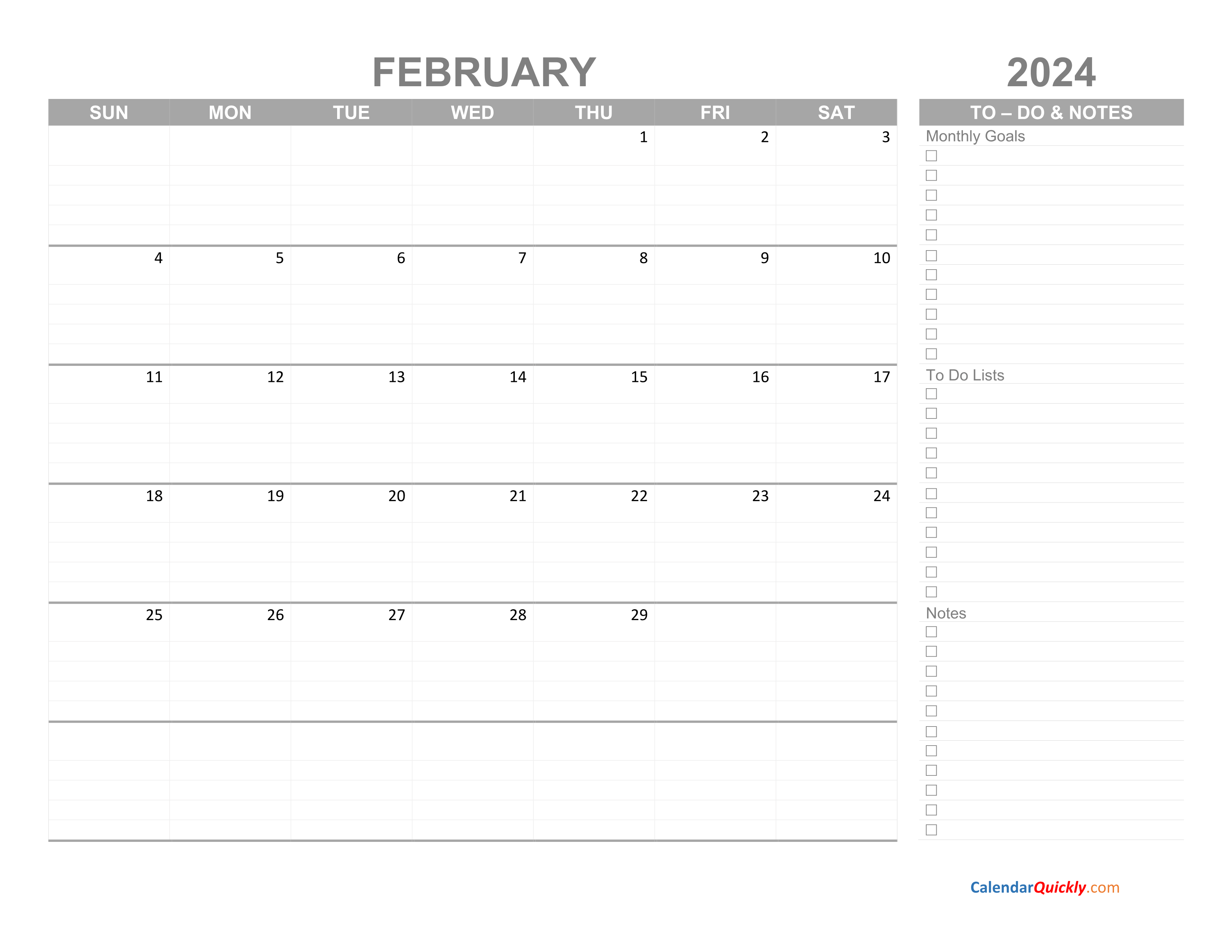February 2024 Calendar with To Do List Calendar Quickly