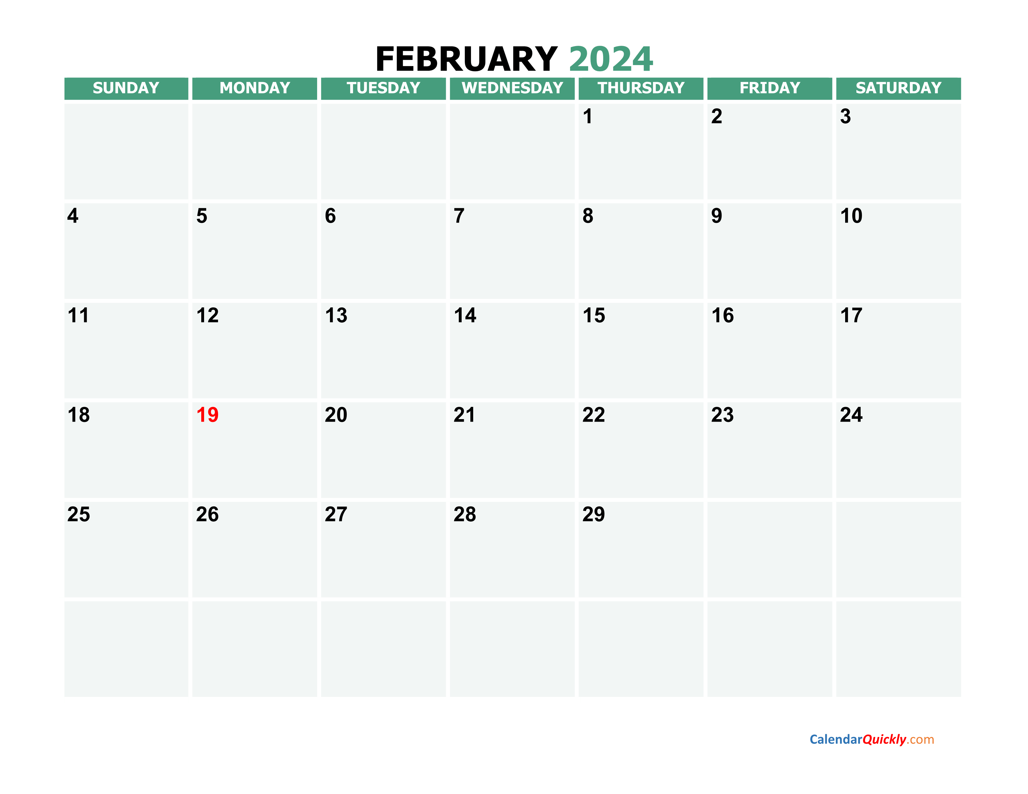 February 2024 Printable Calendar Calendar Quickly