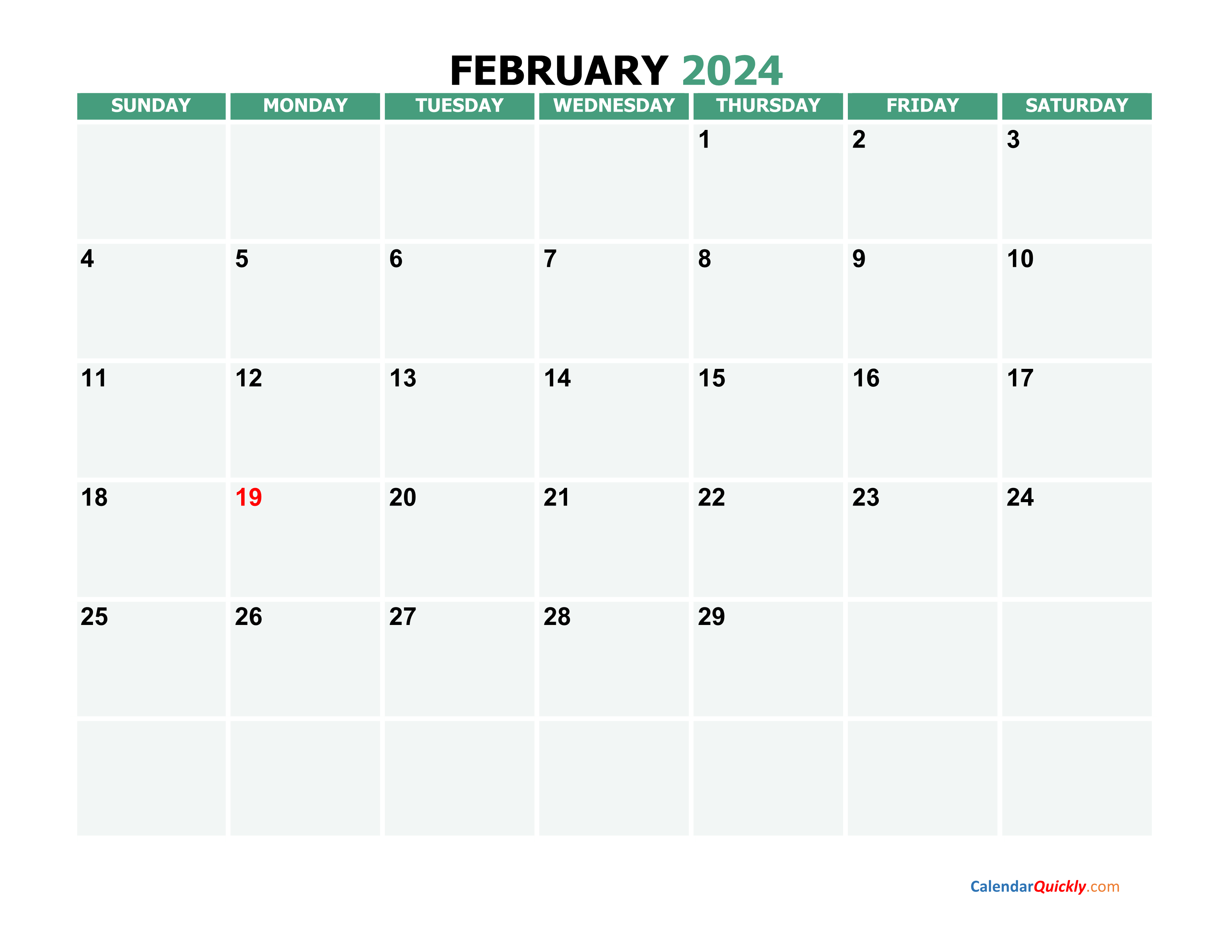 February 2024 Printable Calendar