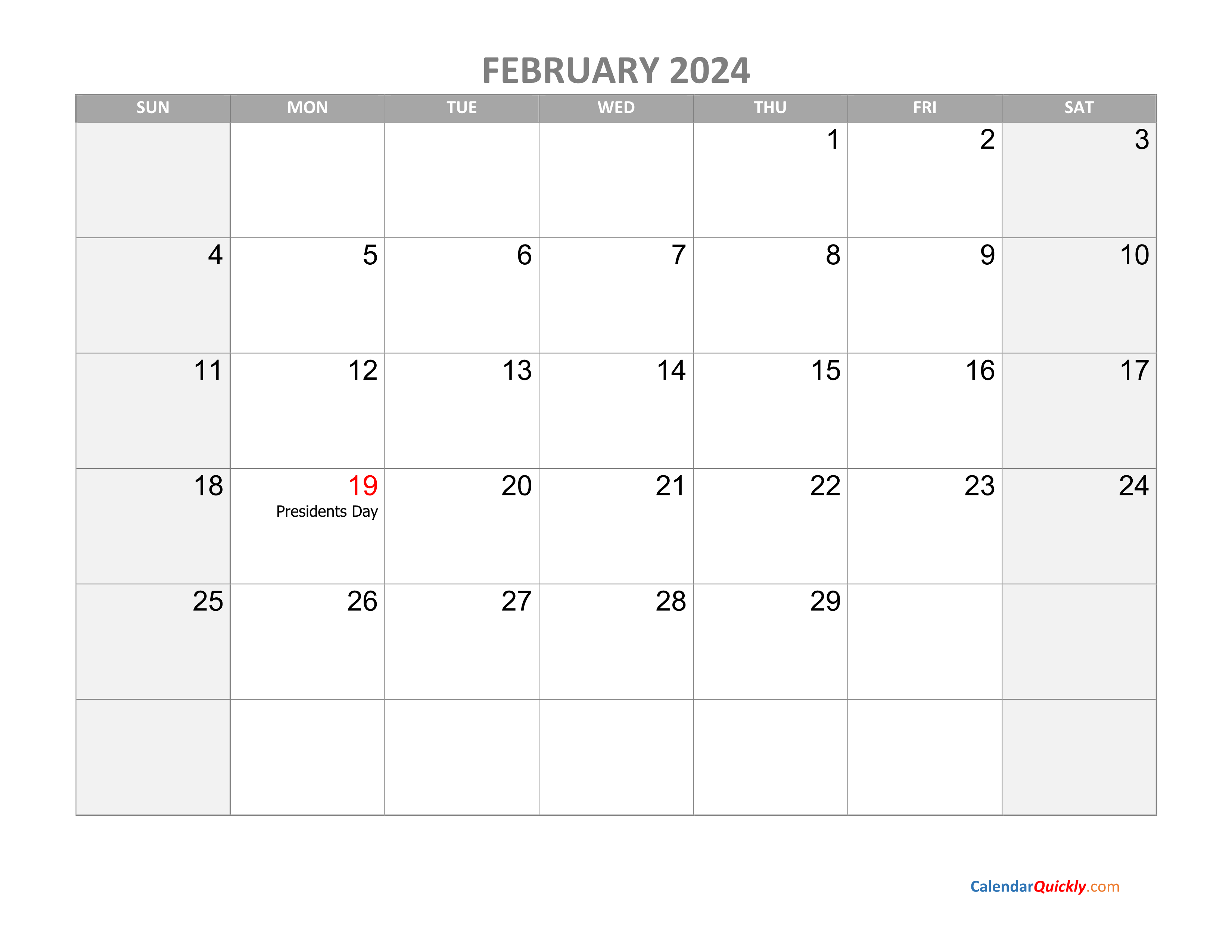 Free February 2024 Printable Calendar