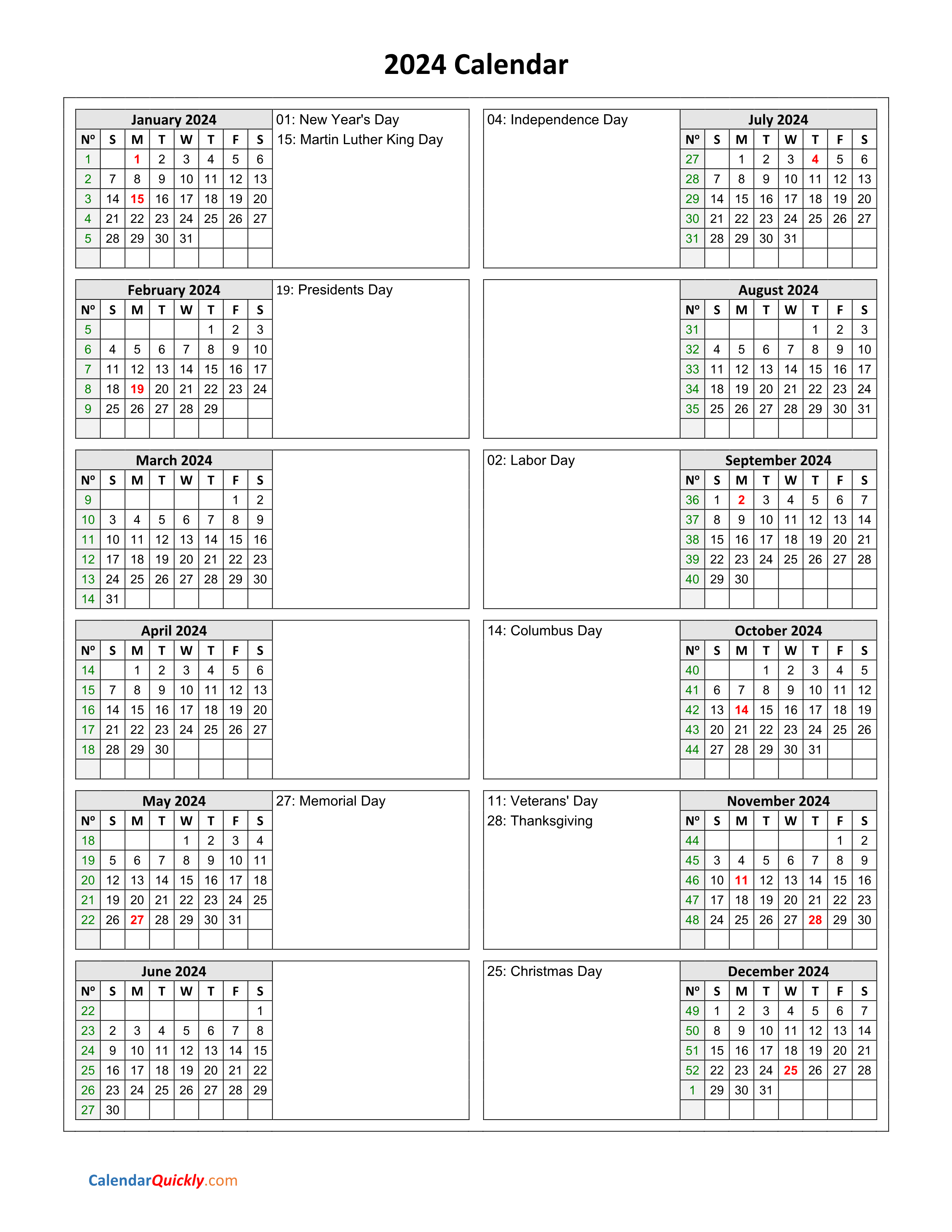 free printable 2024 calendar with holidays calendar for 2024