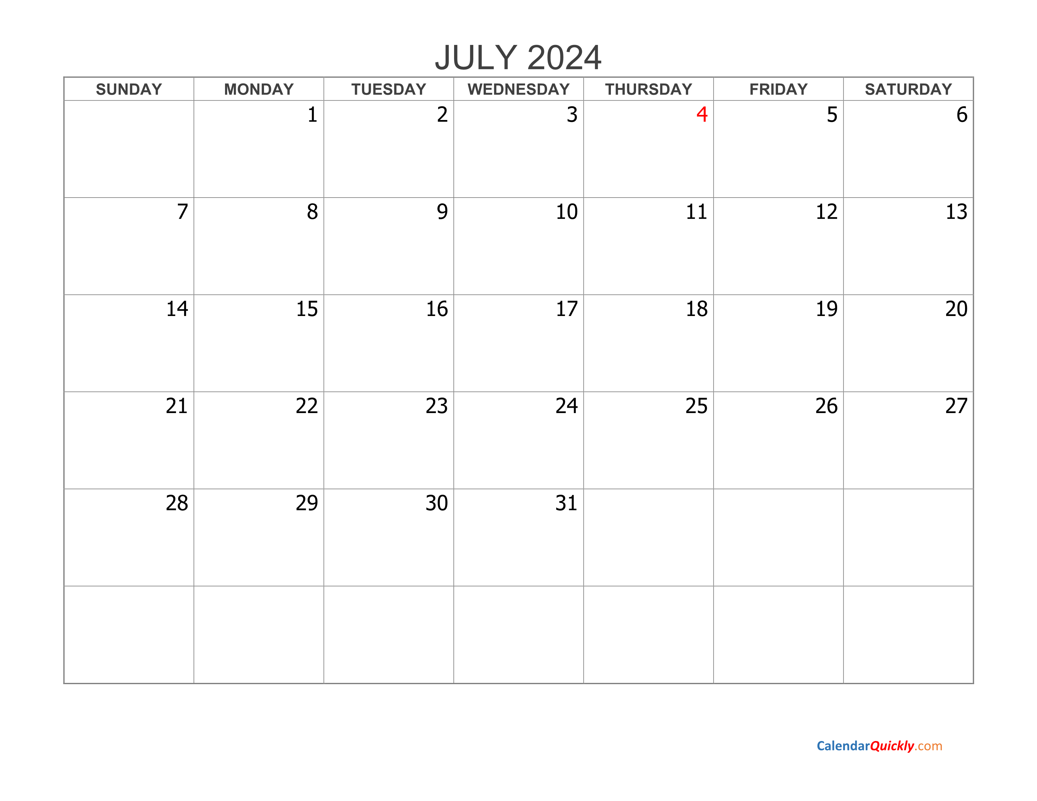 July 2024 Blank Printable Calendar