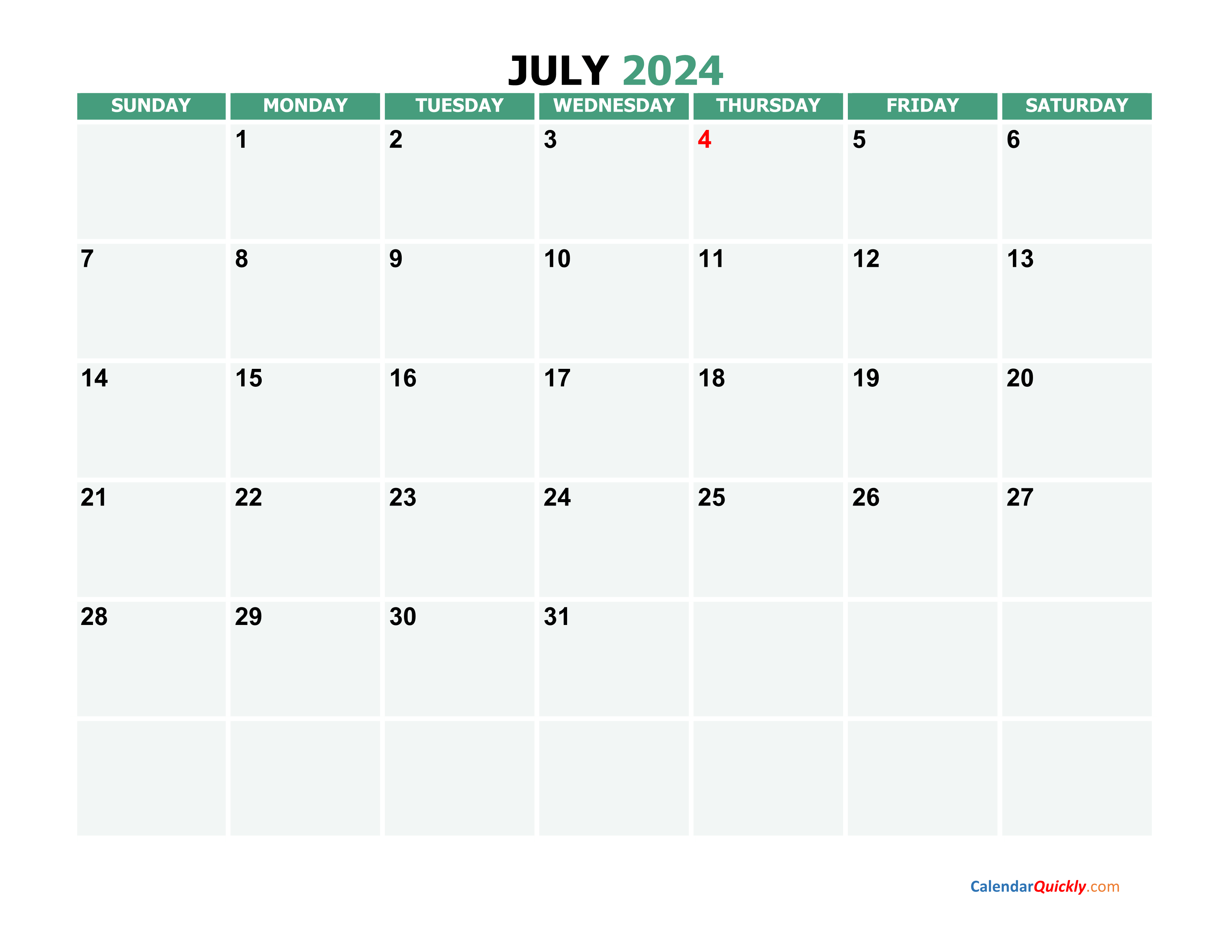 July 2024 Printable Calendar | Calendar Quickly