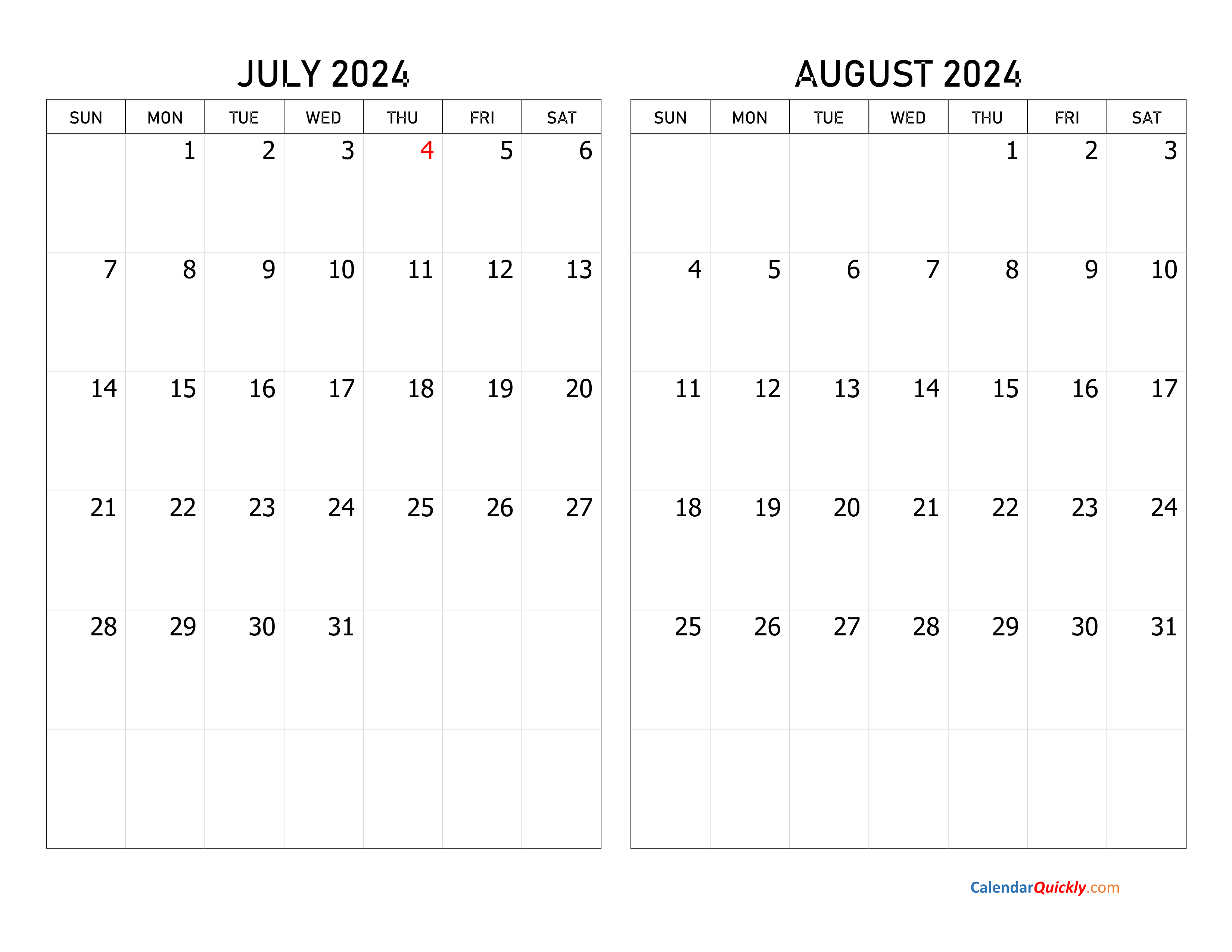 Printable July And August 2024 Calendar 2024 CALENDAR PRINTABLE