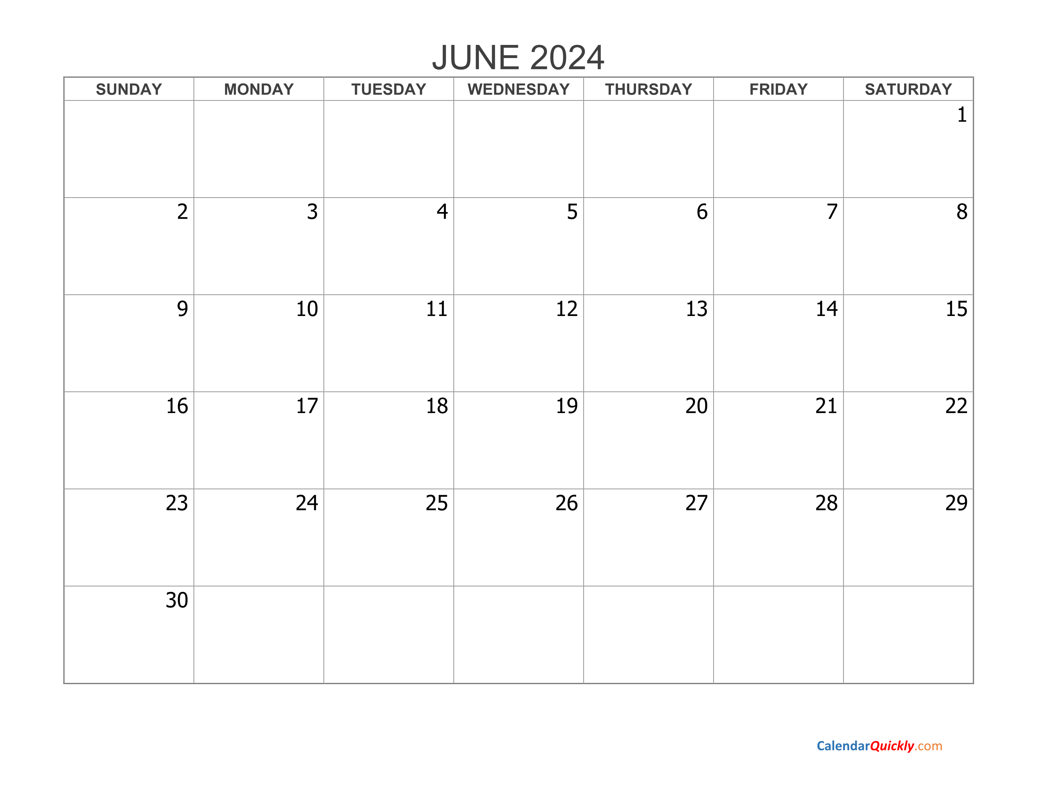 June 2024 Blank Calendar Calendar Quickly