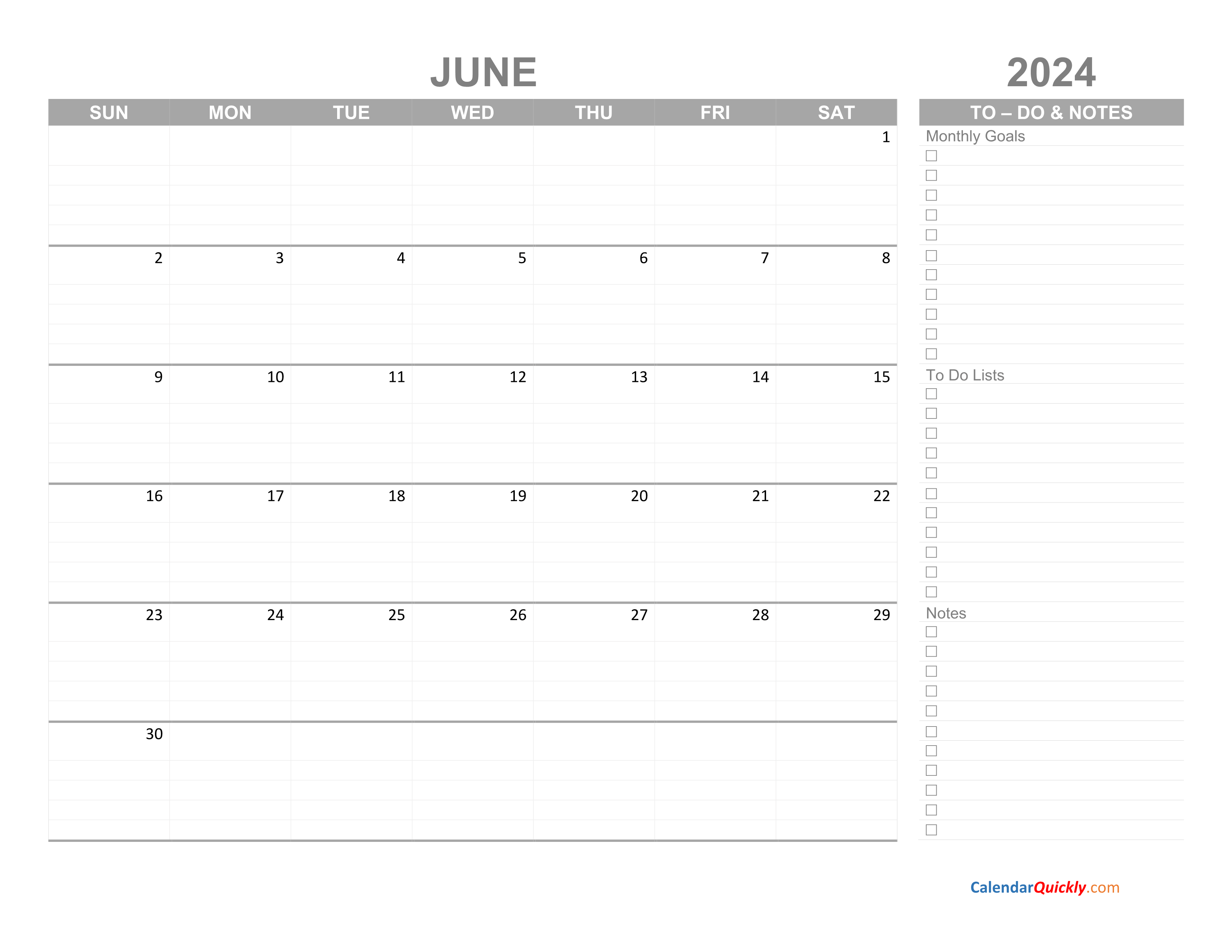June 2024 Calendar with To Do List Calendar Quickly