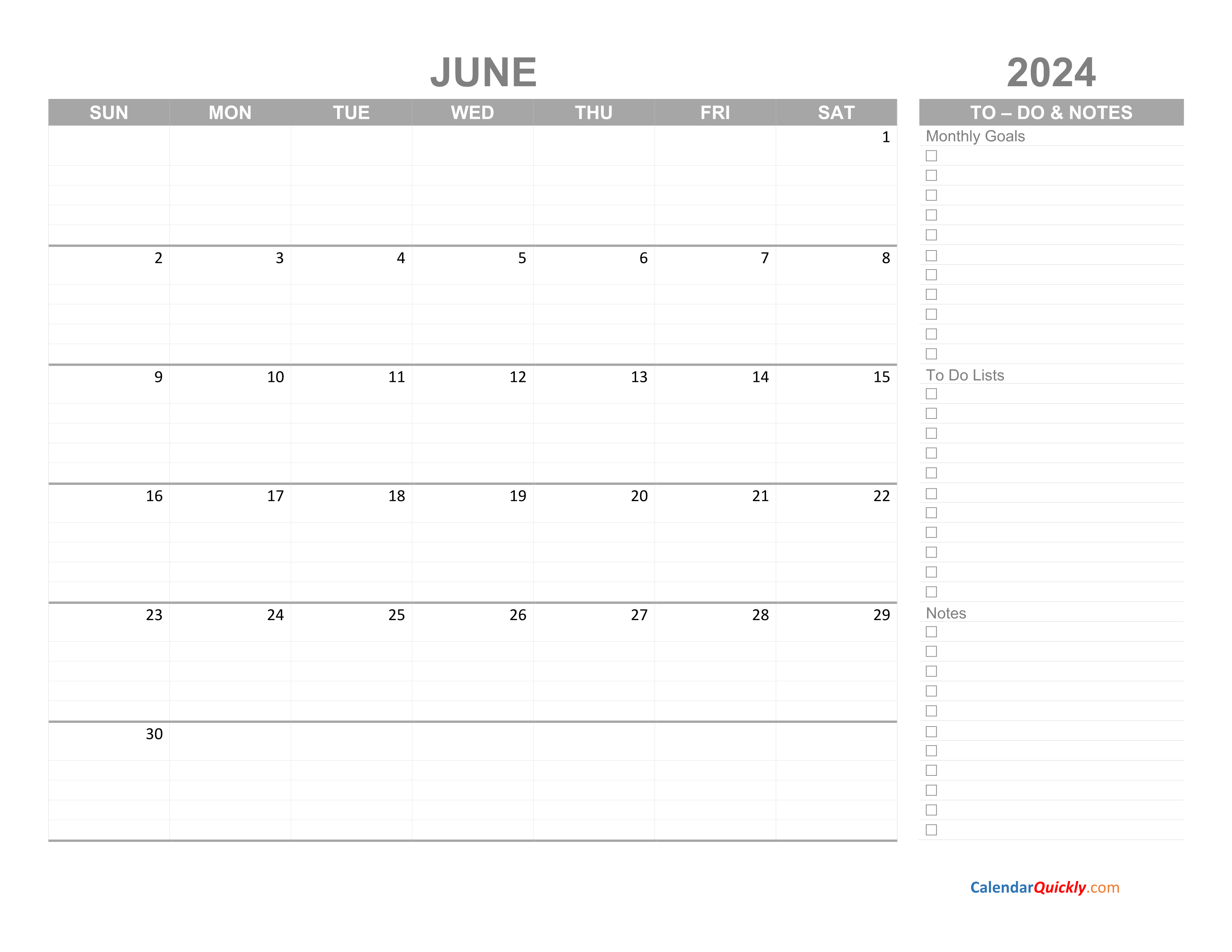 June 2024 Calendar with To-Do List | Calendar Quickly