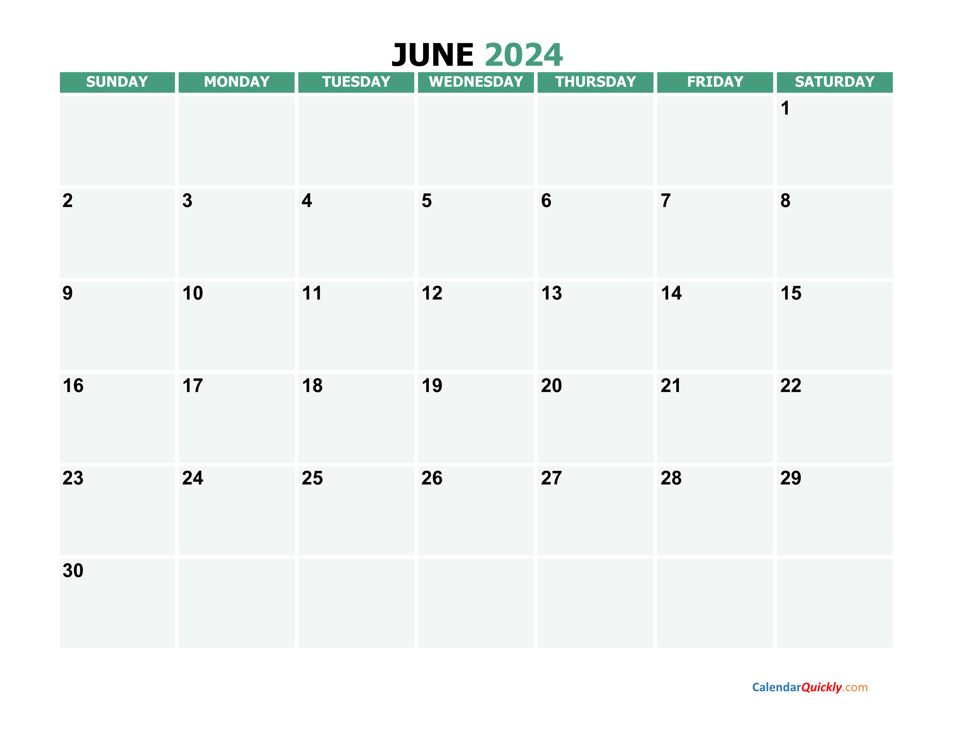 June 2024 Printable Calendar Calendar Quickly