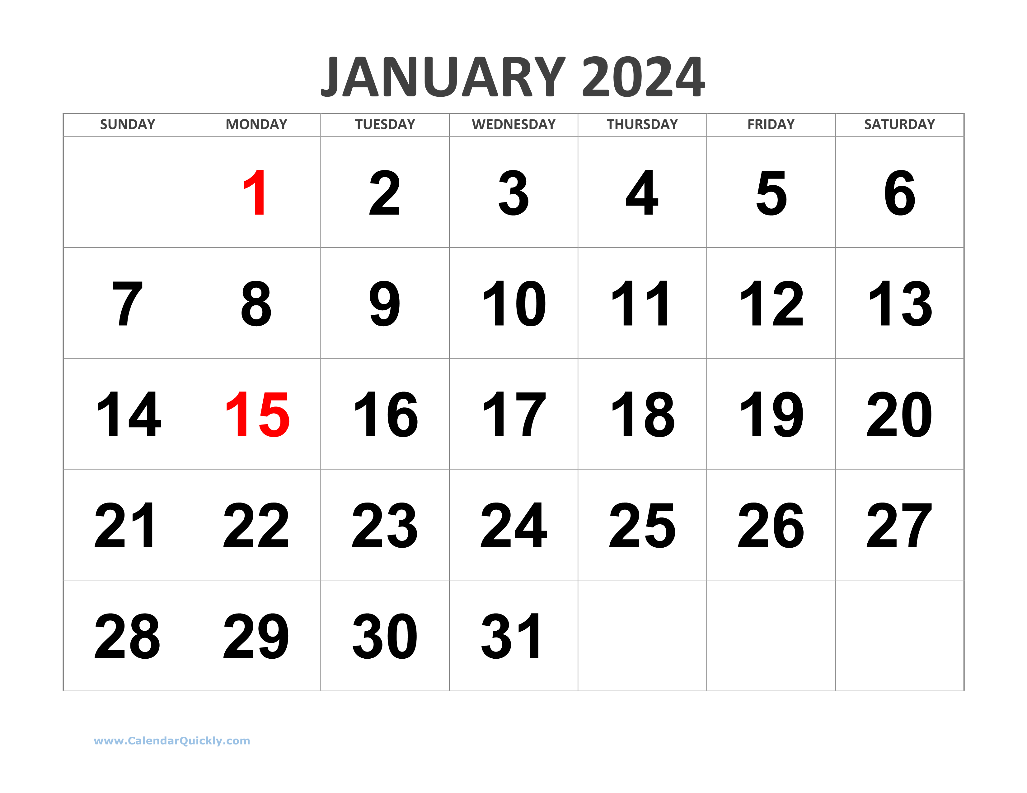 Large Blank Calendar 2024 