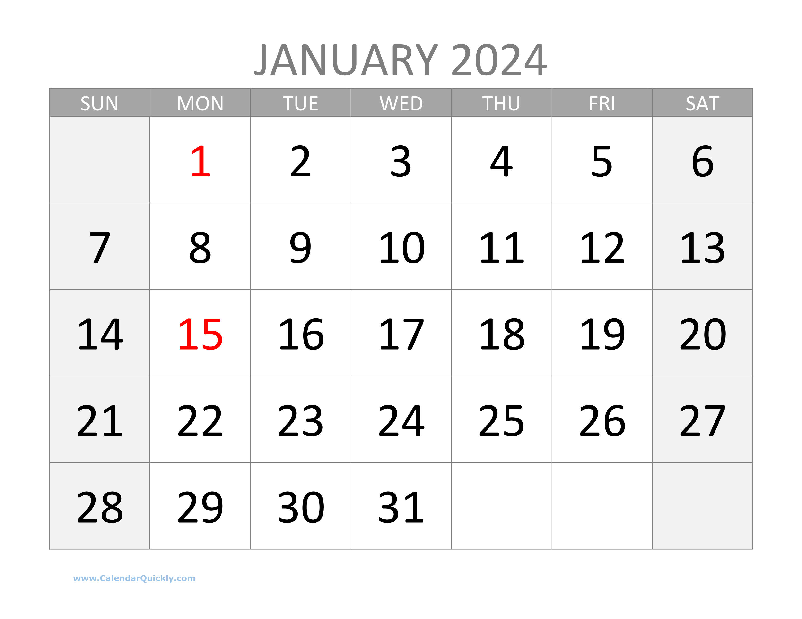 Large 2024 Calendar with Holidays | Calendar Quickly