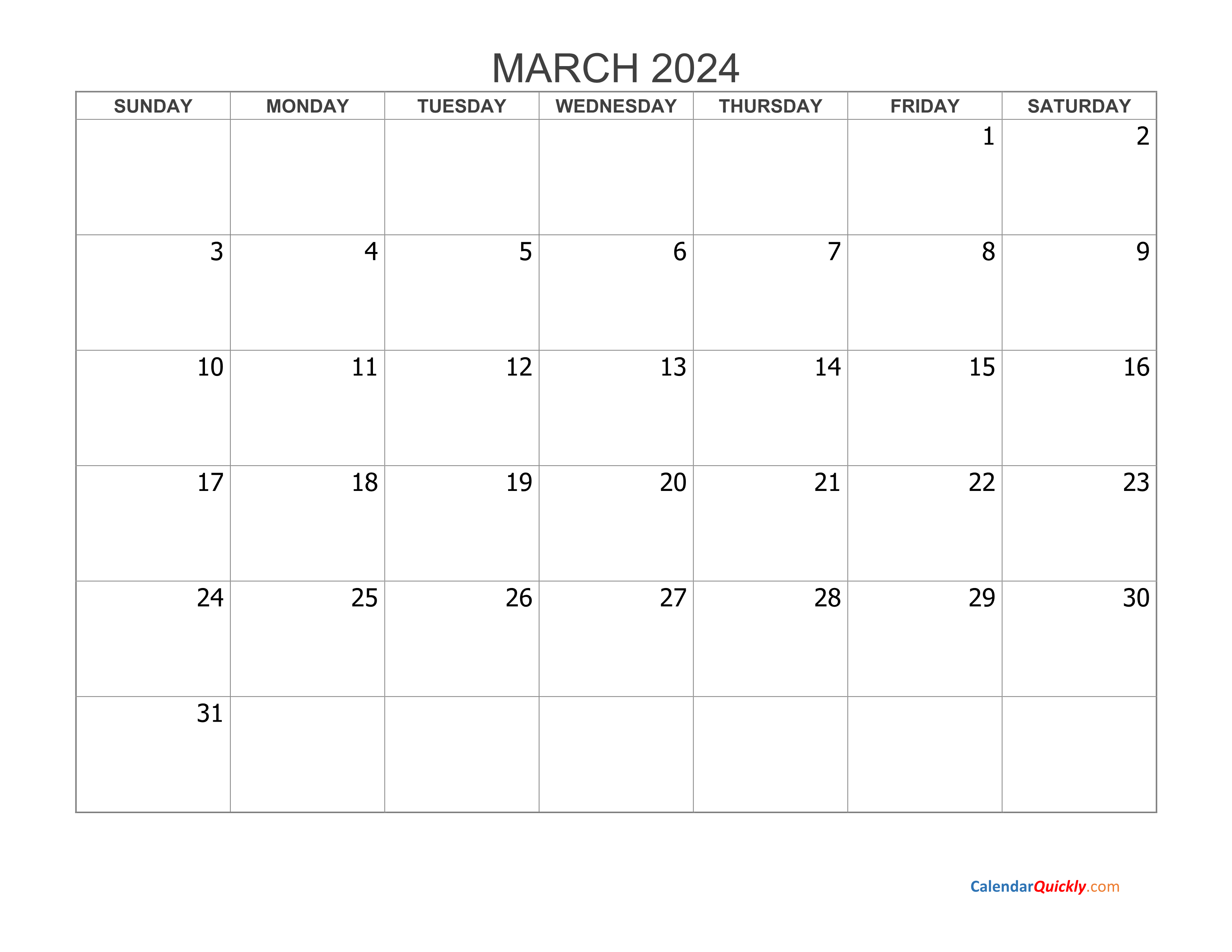 March 2024 Blank Calendar Calendar Quickly