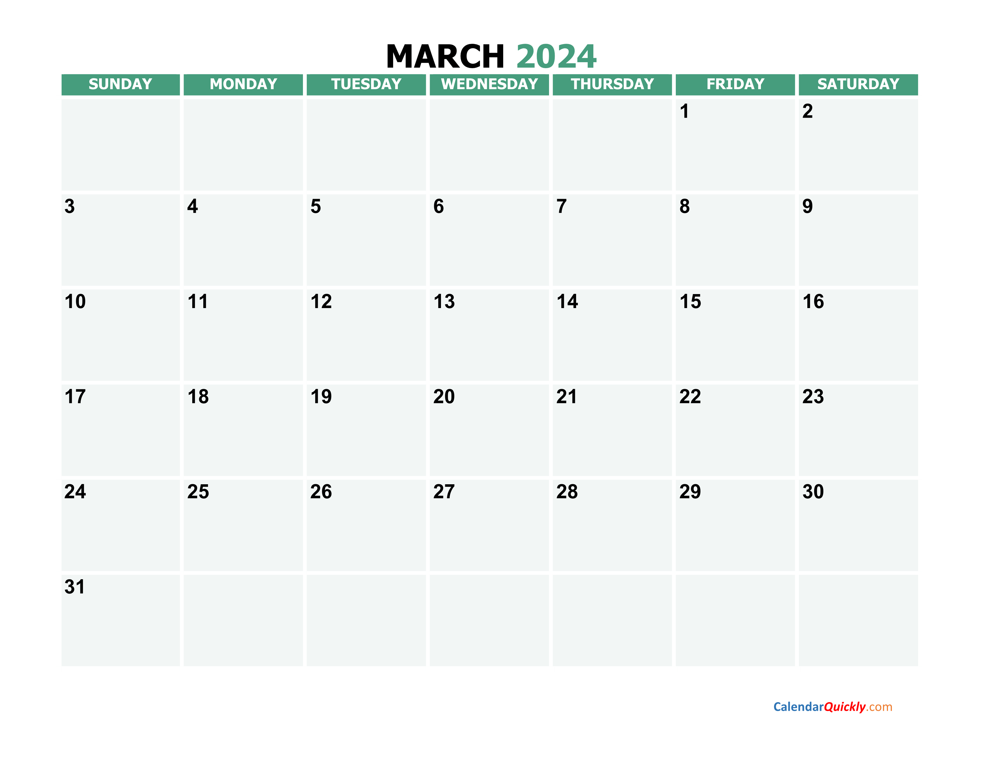 March 2024 Printable Calendar Calendar Quickly
