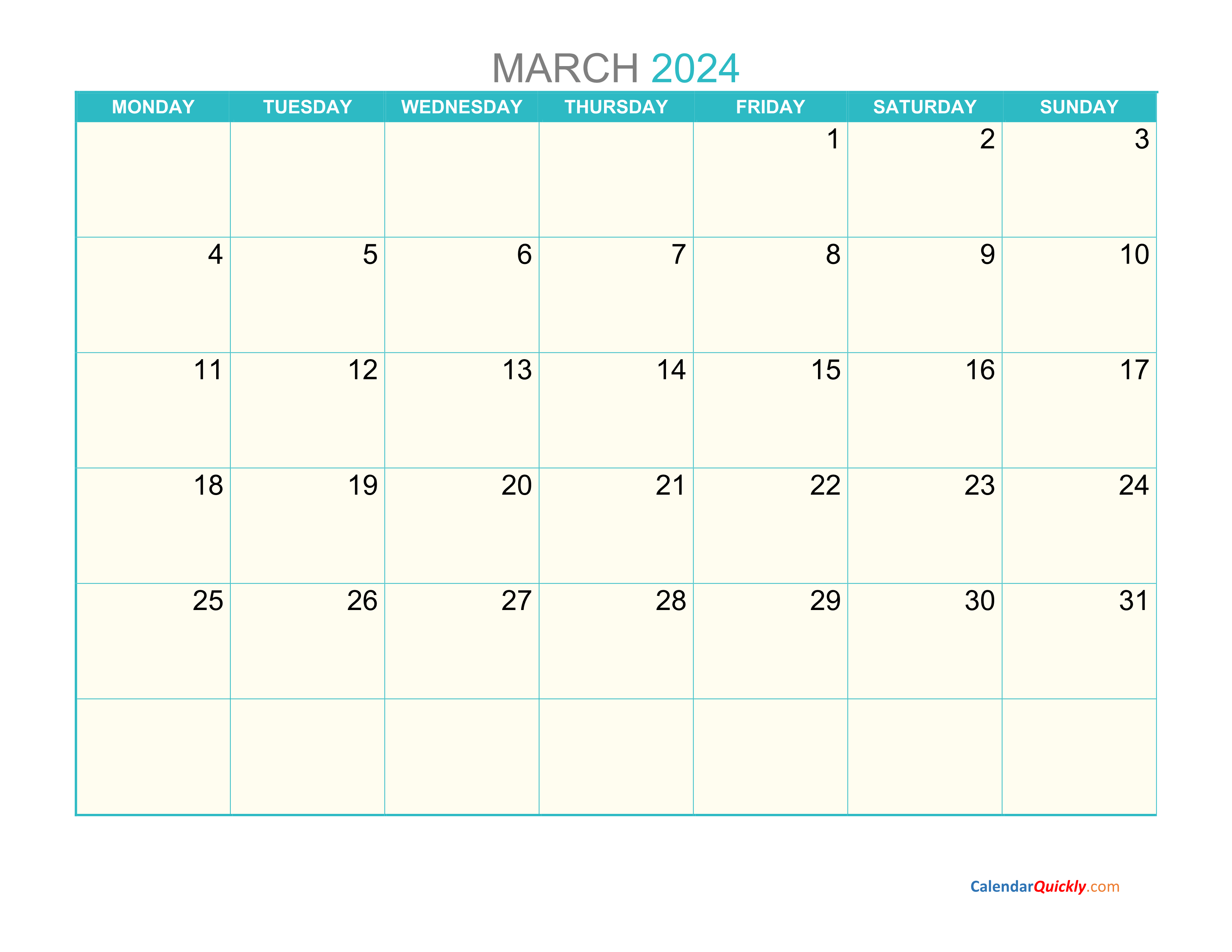 Large Print March 2024 Calendar Calendar 2024 Ireland Printable