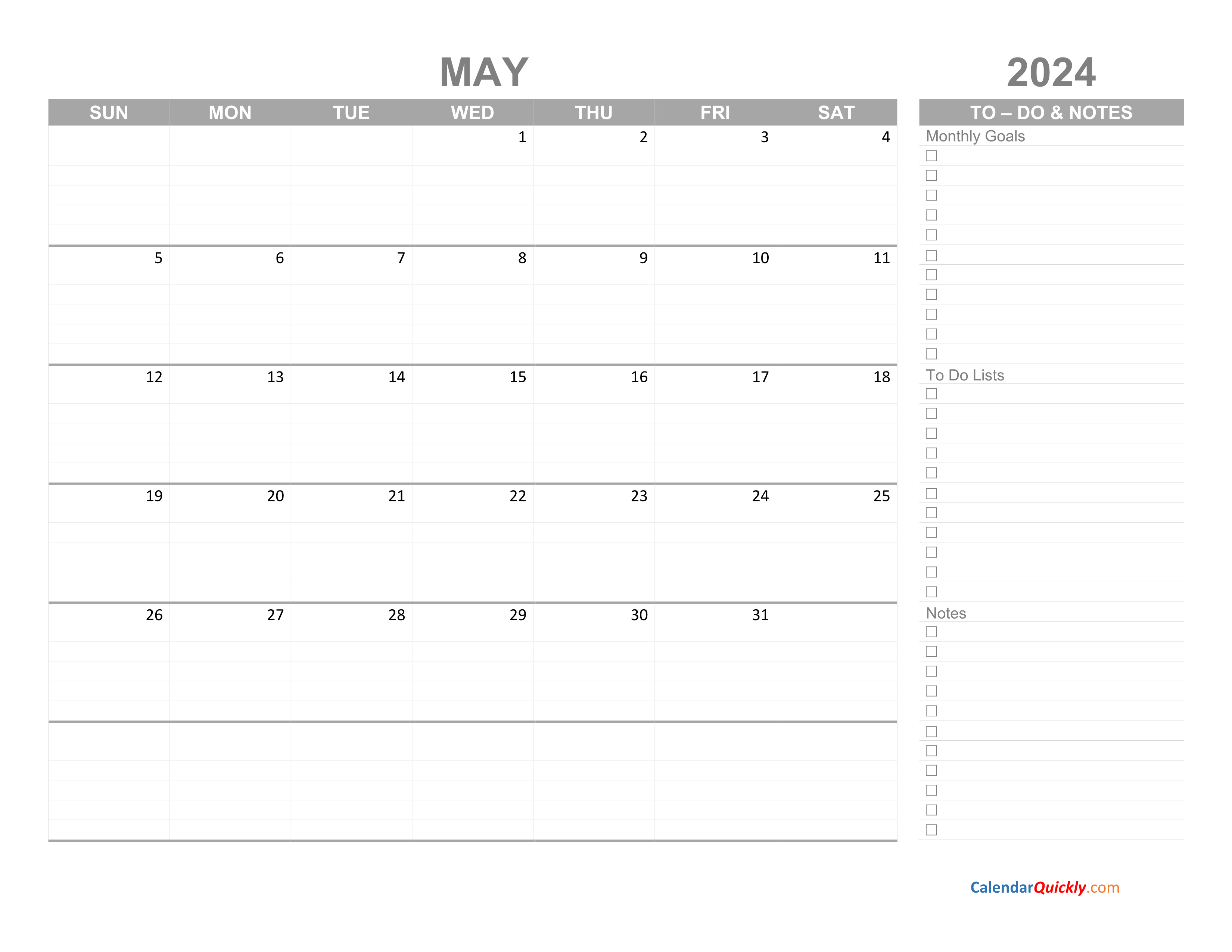 May 2024 Calendar with ToDo List Calendar Quickly