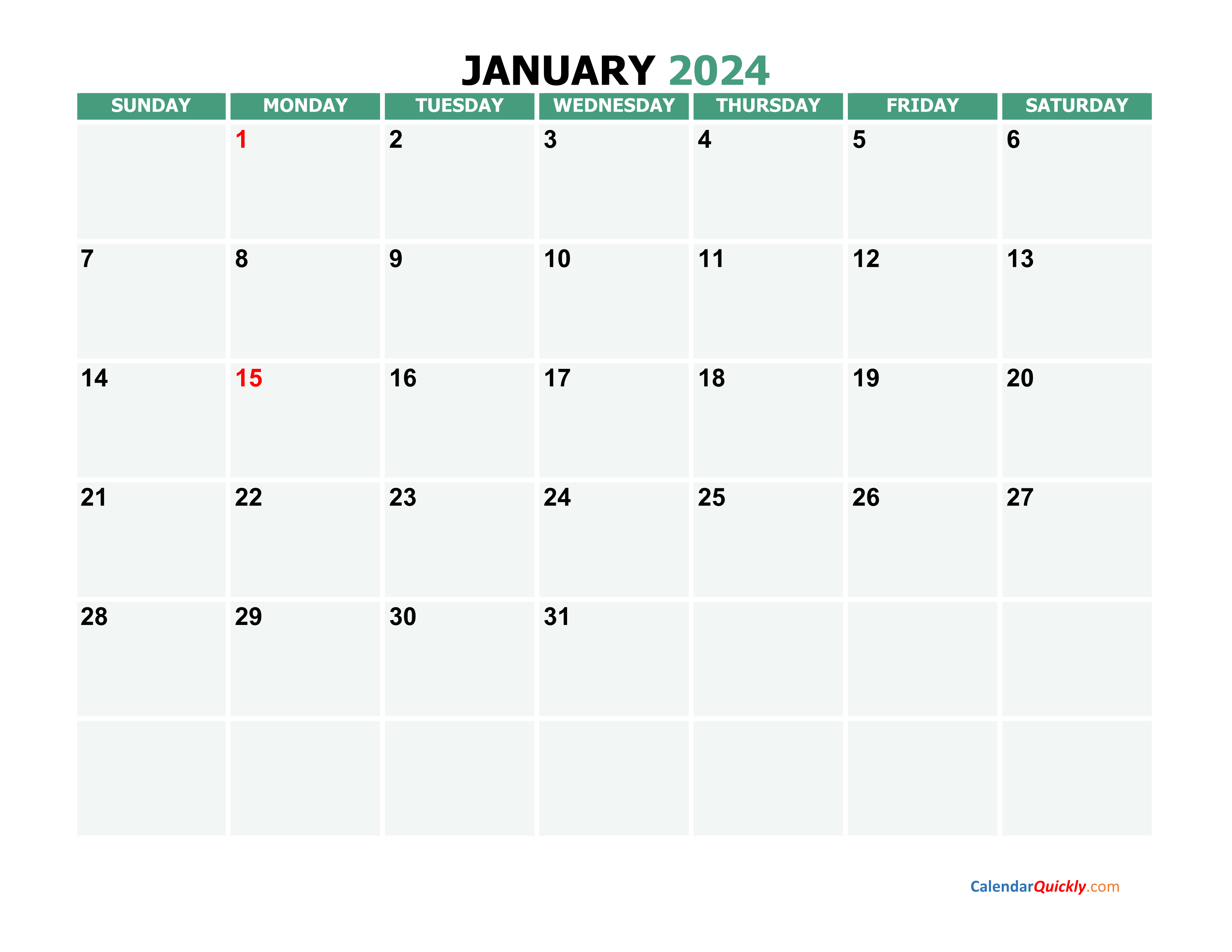 Monthly 2024 Printable Calendar 