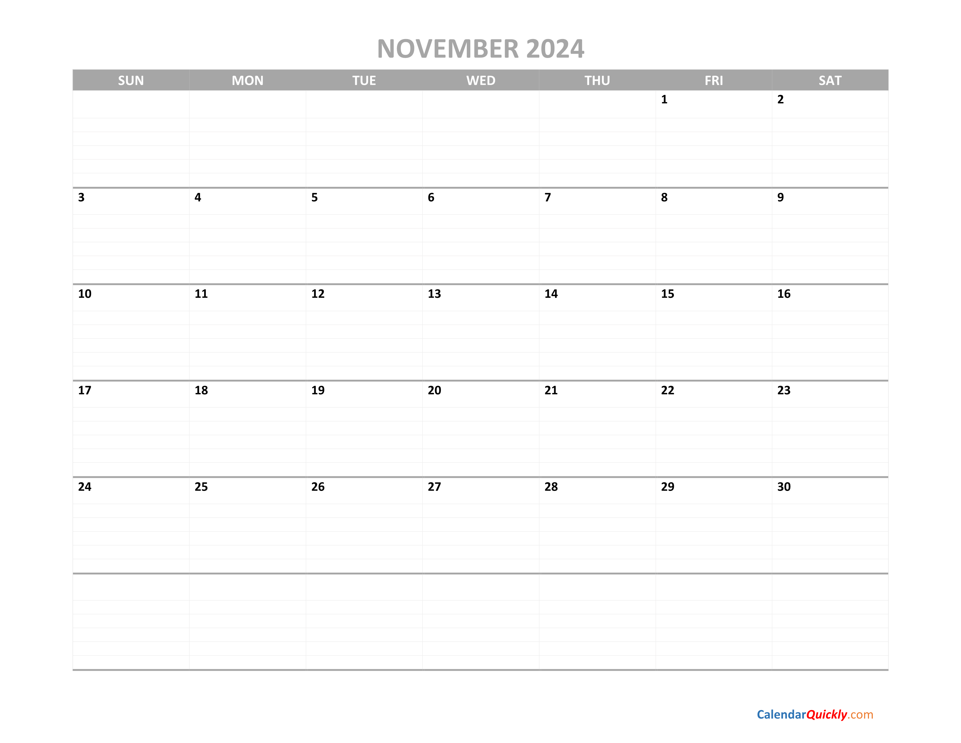 November Calendar 2024 Printable | Calendar Quickly