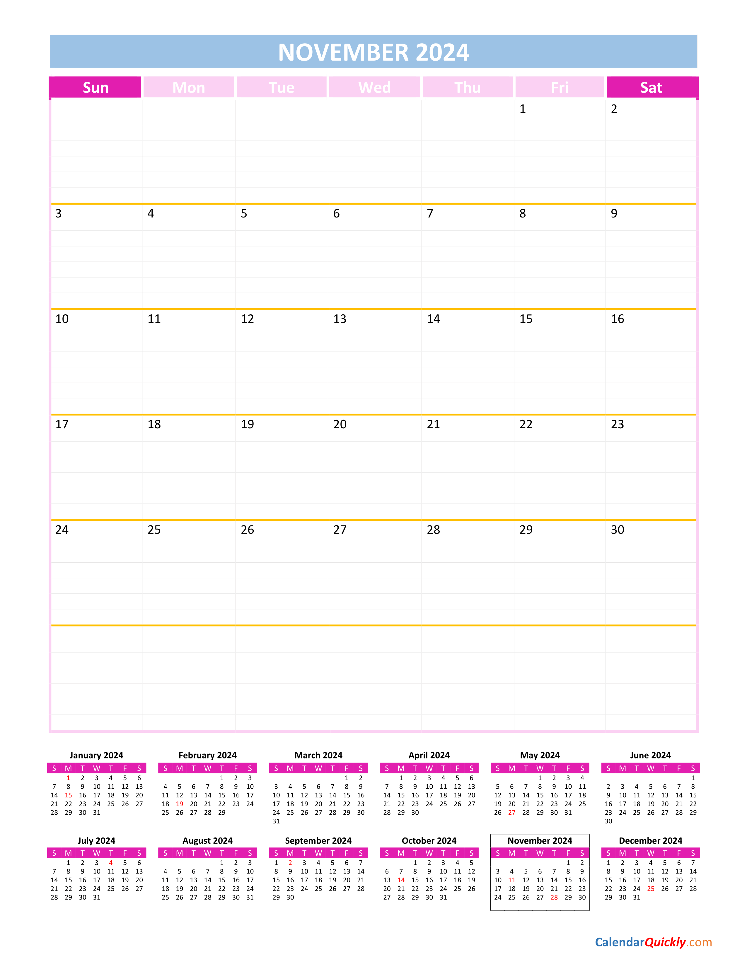 November Calendar 2024 Vertical Calendar Quickly