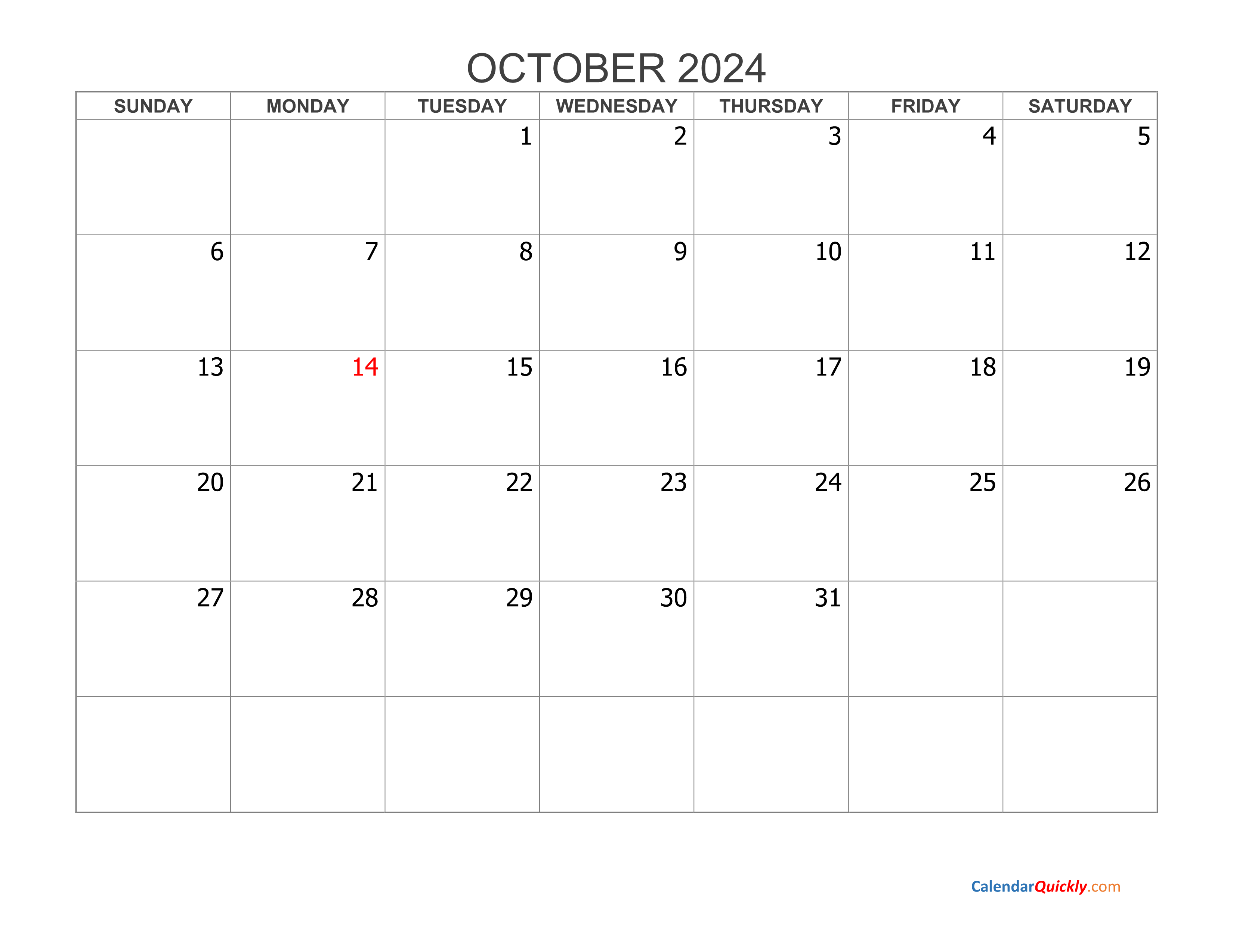 Blank Calendar 2024 Printable October 2024 CALENDAR PRINTABLE