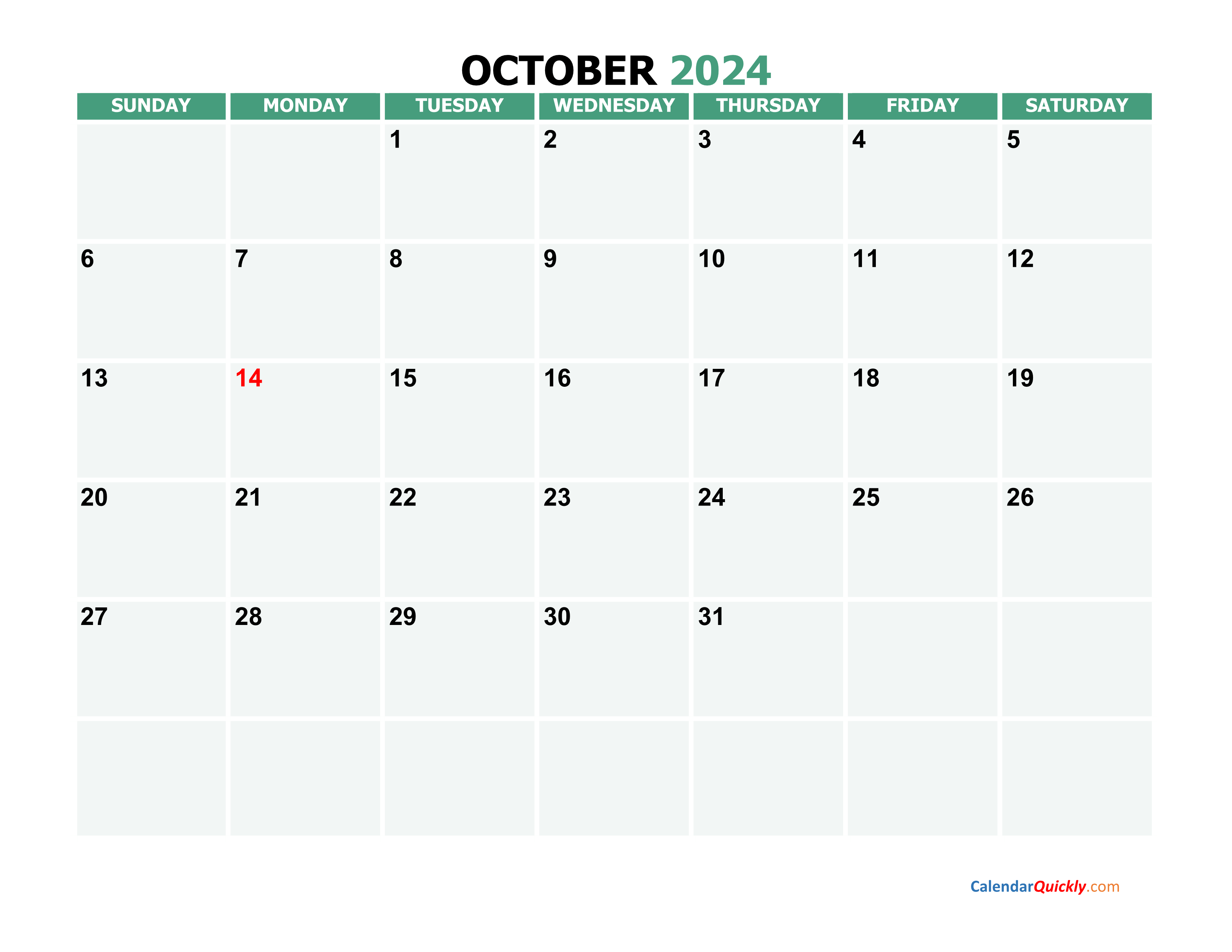 October 2024 Calendar Printable Free Tobey Augustina