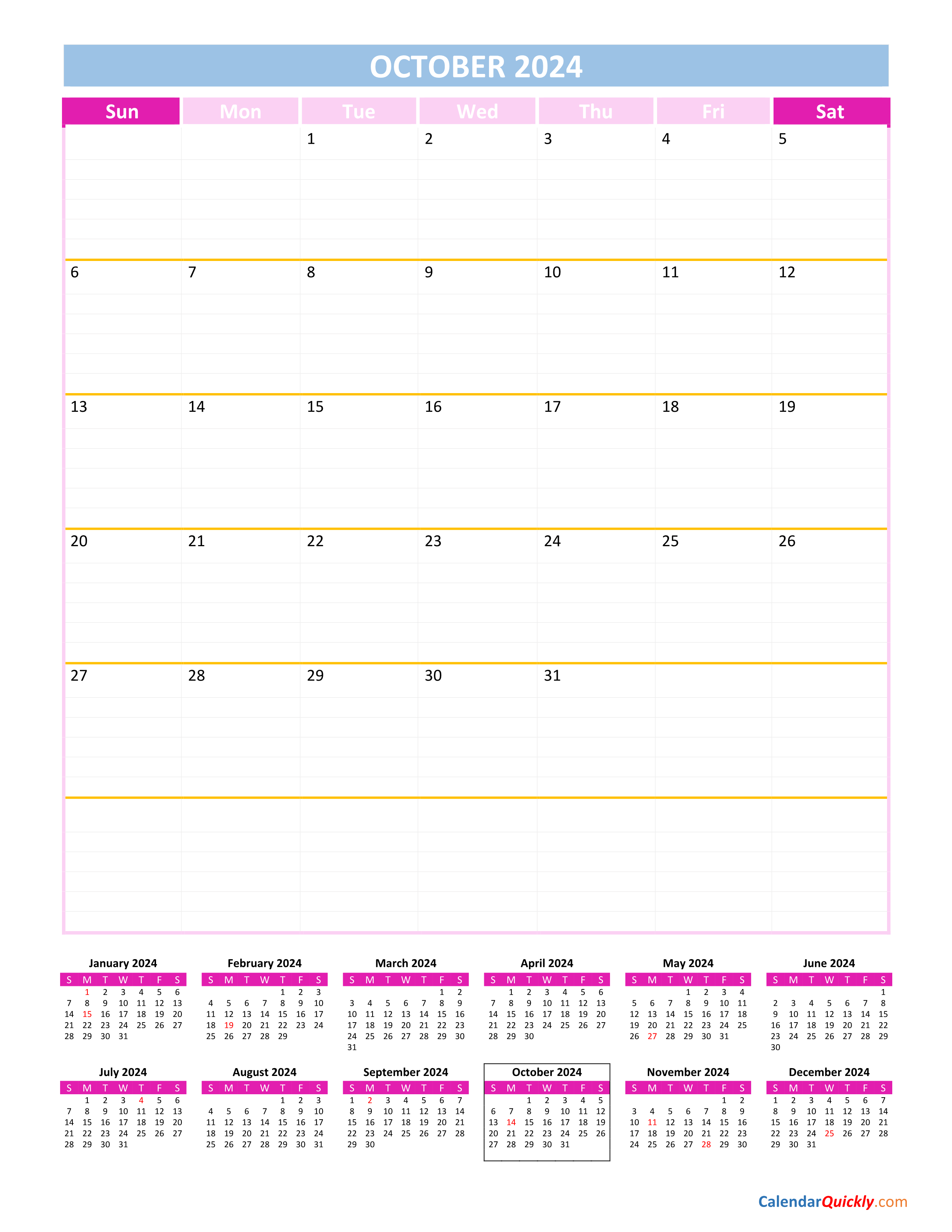 October Calendar 2024 Vertical | Calendar Quickly