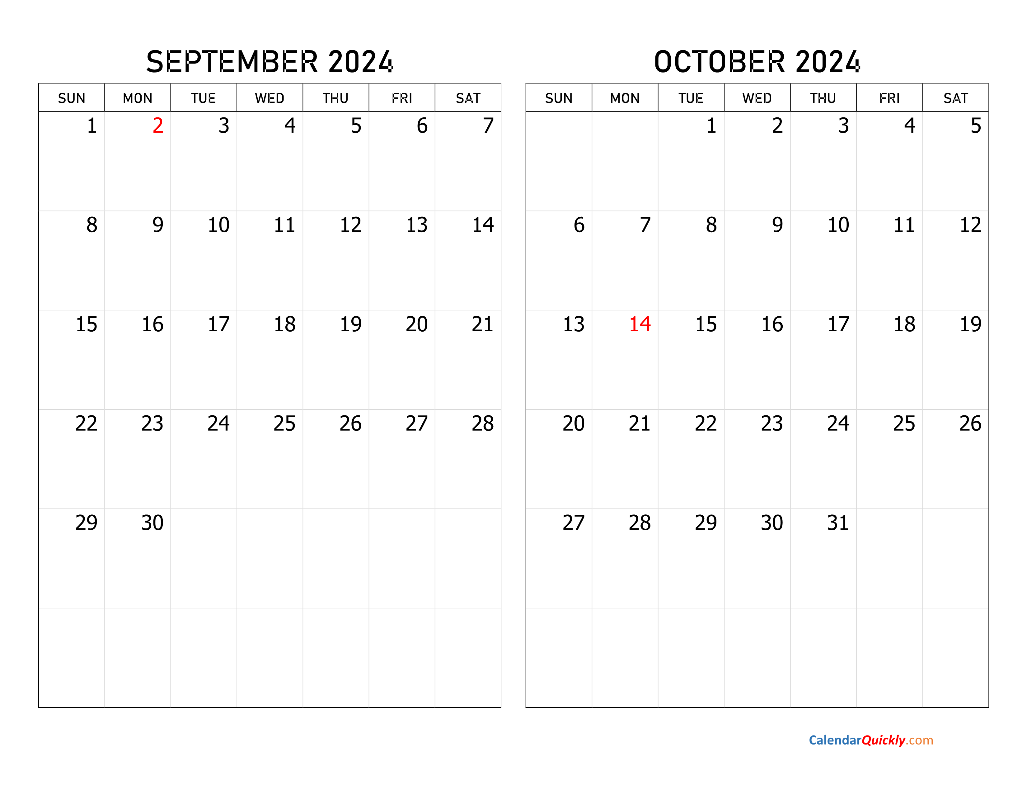 September and October 2024 Calendar Calendar Quickly